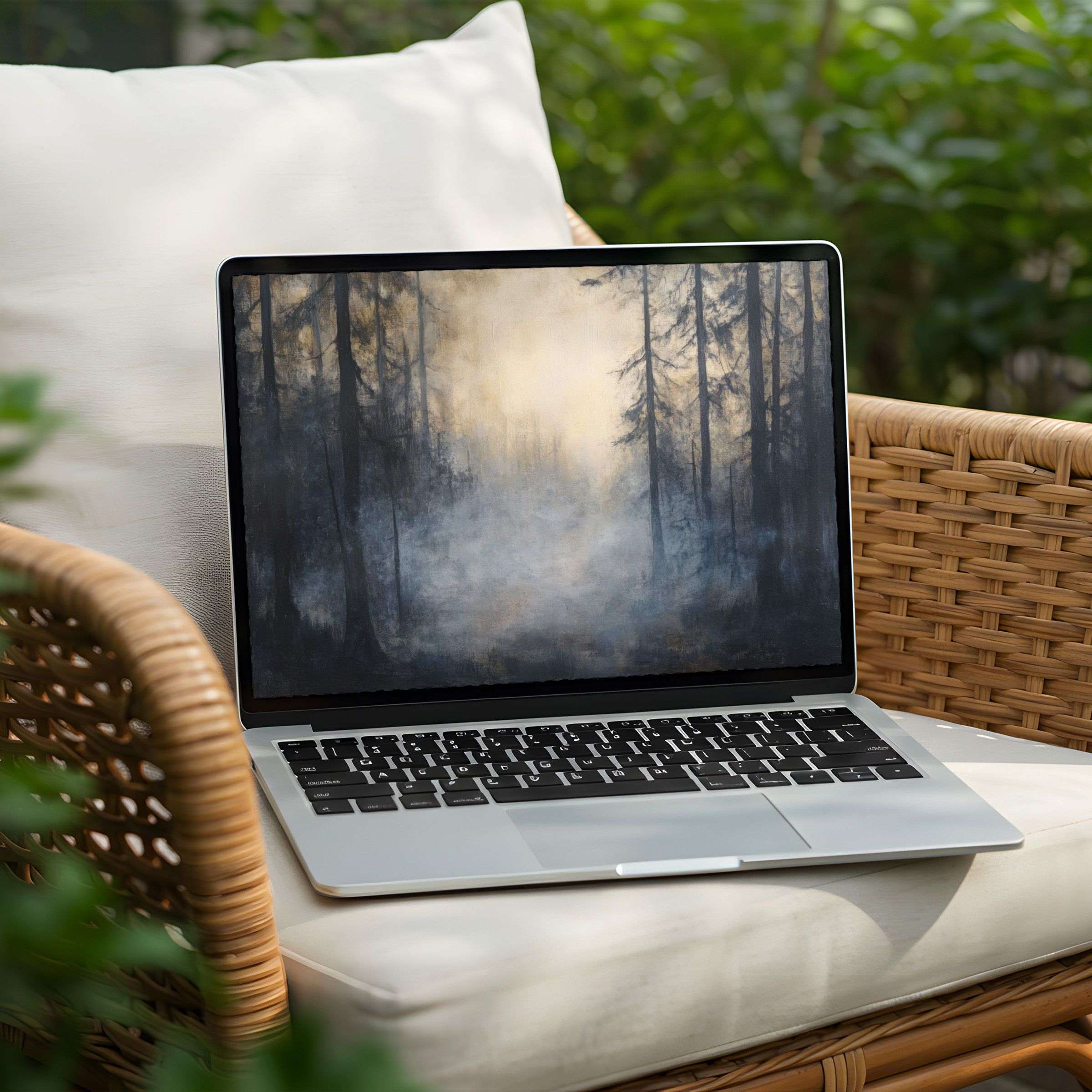 Elegant desktop background for PC or Laptop, offering instant download; serene forest mist inspires calm and mindfulness