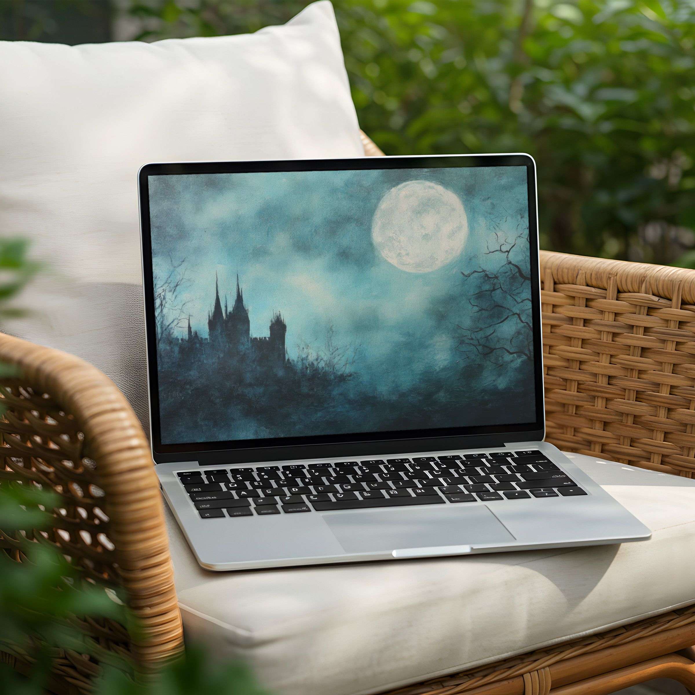 Elegant desktop background featuring a serene moonlit castle scene for instant download perfect for your PC or Laptop design atmosphere