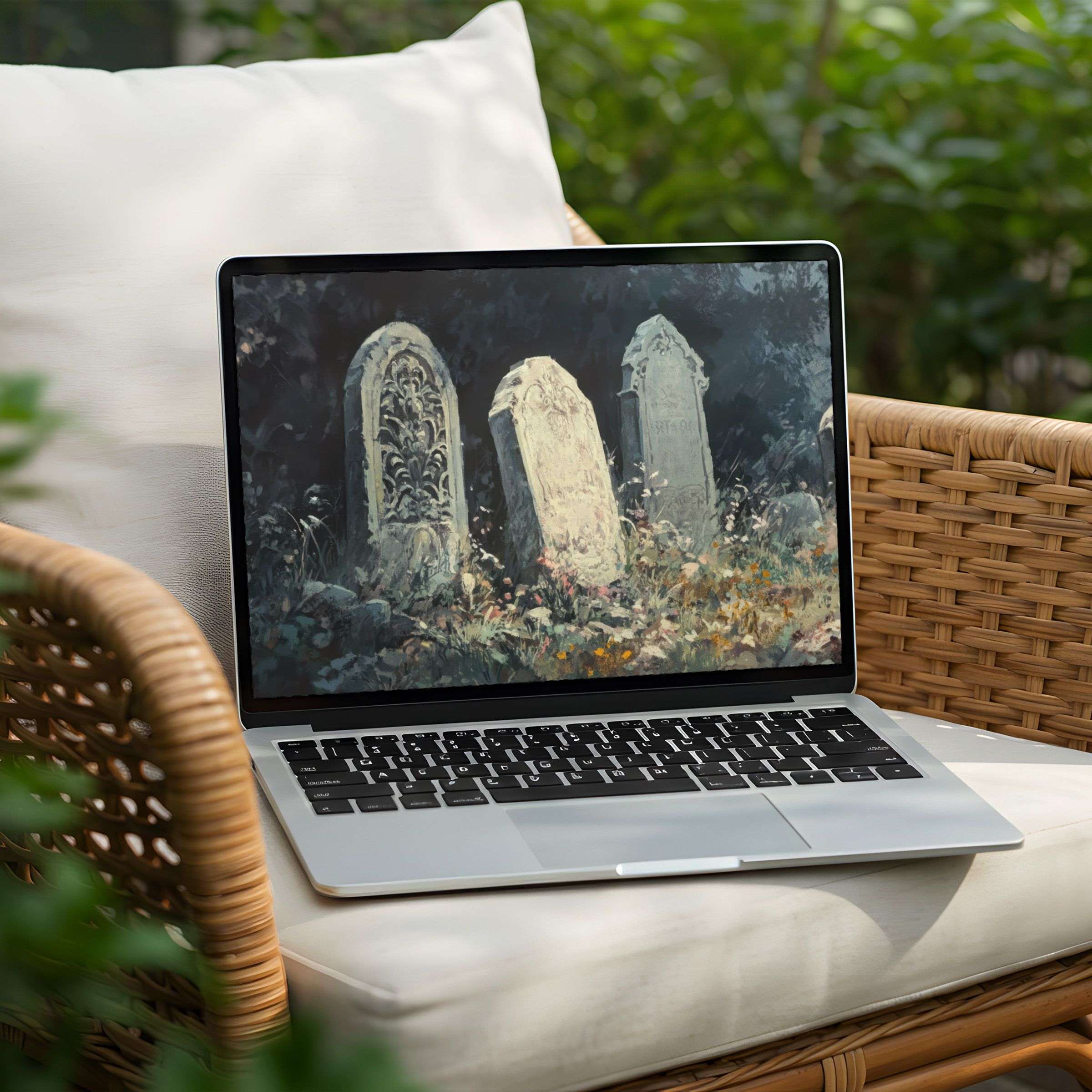 Inspiring desktop background for PC and laptop featuring serene graveyard art, available as an instant download for mindfulness