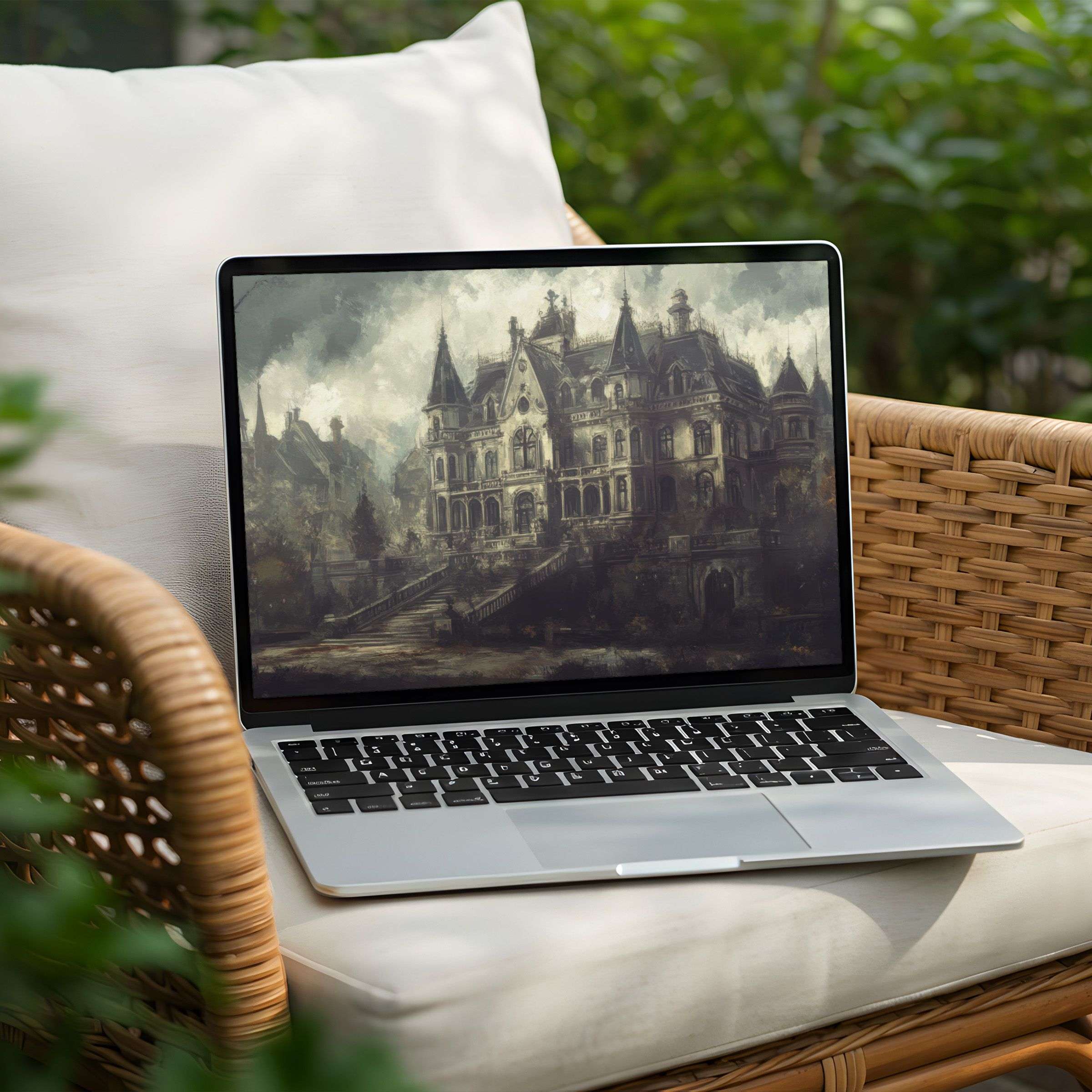 Elegant digital art desktop background for PC and Laptop, instant download for a calming, inspiring environment with classic charm