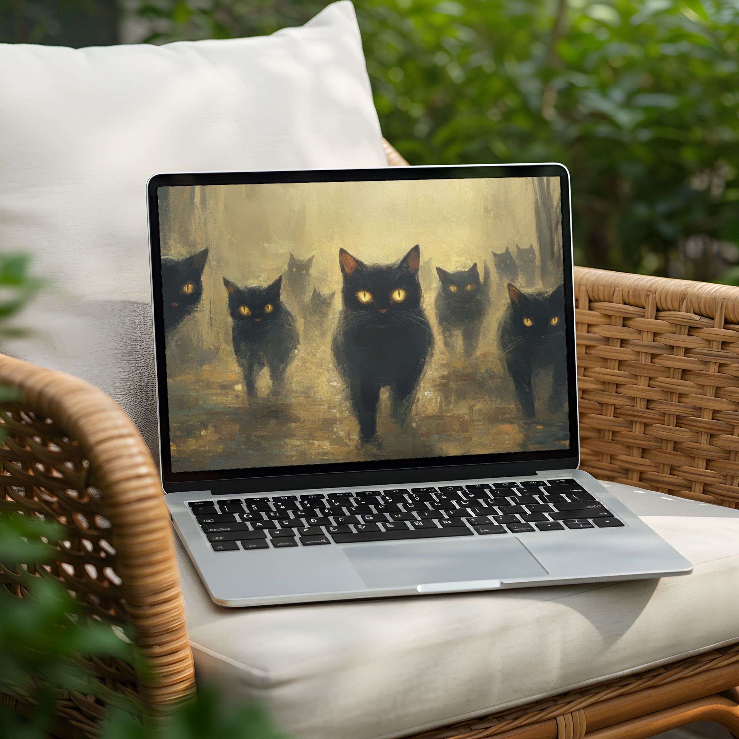 Inspire mindfulness with our elegant desktop background featuring mystical black cats, perfect for instant download on your PC or Laptop