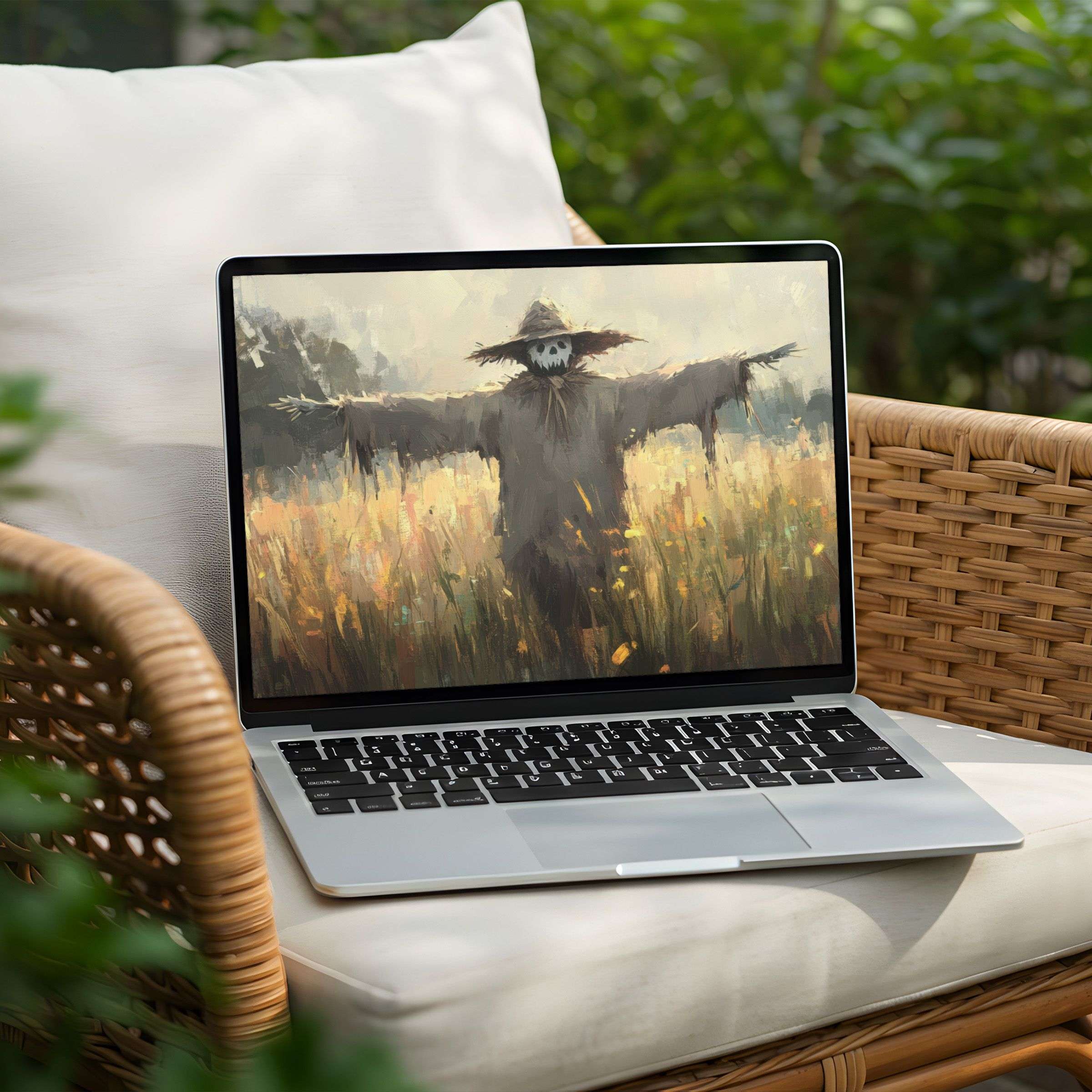 Inspire calm with this serene scarecrow desktop background for instant download on your PC or Laptop, enhancing mindfulness