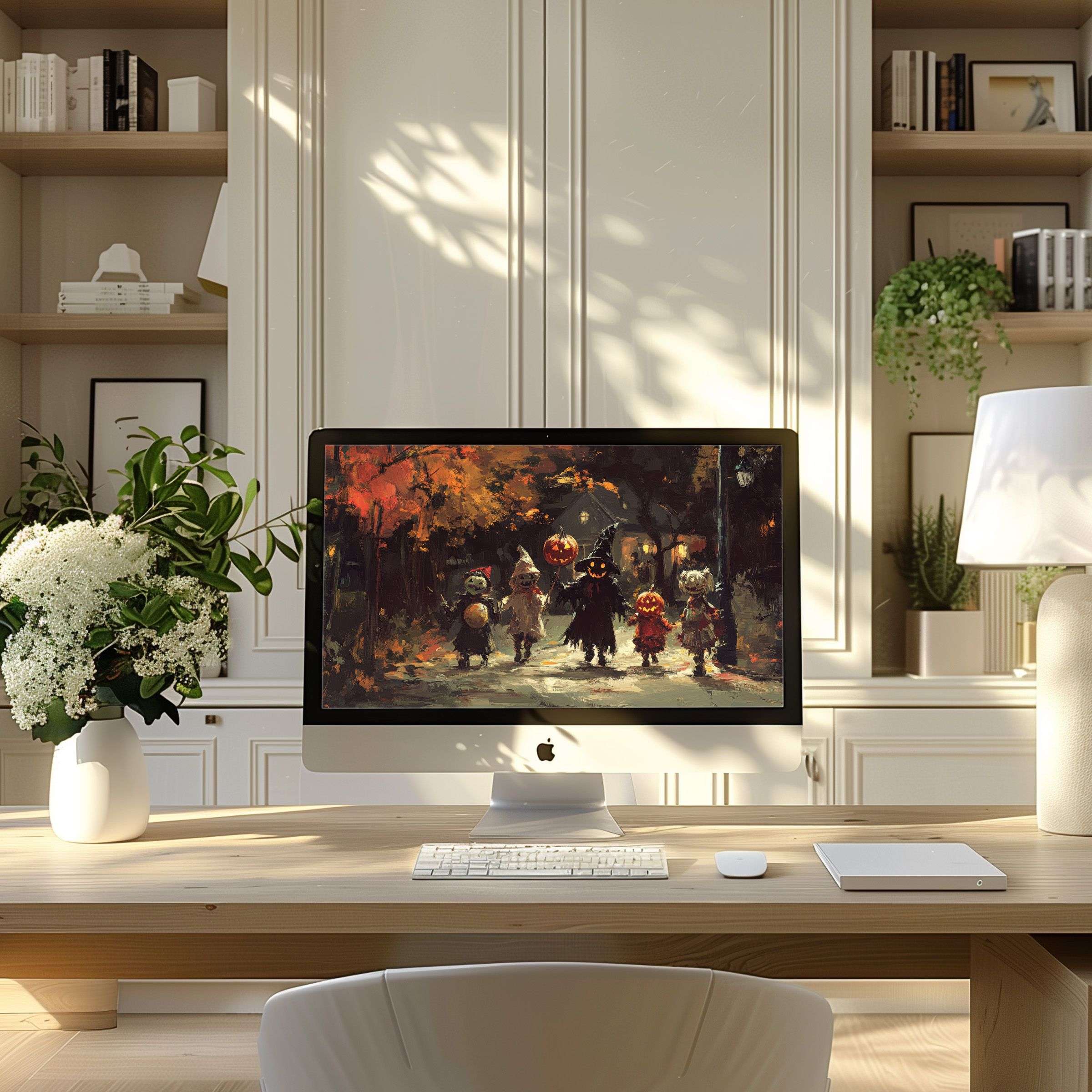 Wallpaper for computer adding autumnal charm to a modern home office on PC and Laptop inspiring calm and digital elegance