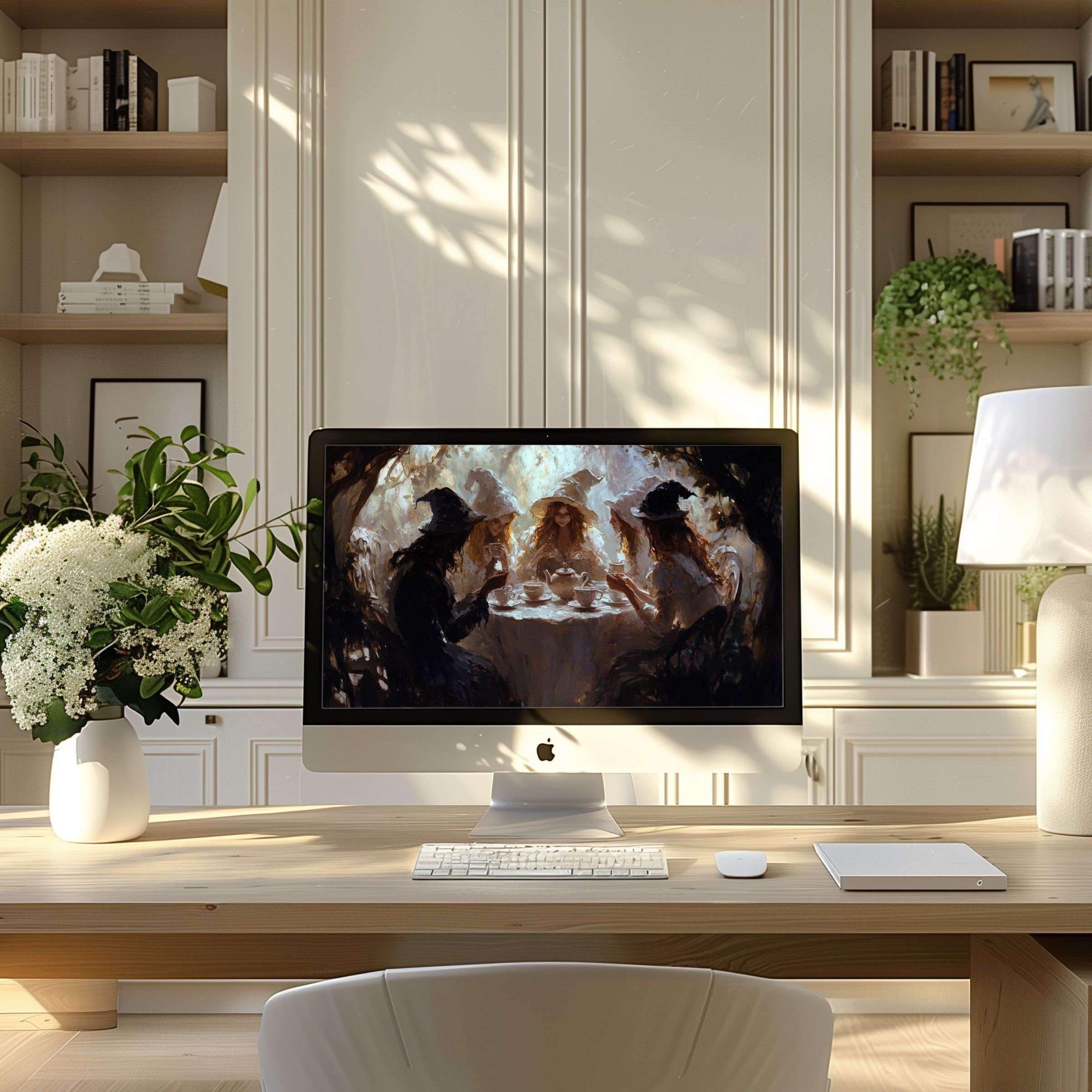 Elegant digital art wallpaper for computer, PC, or laptop enhancing modern home office decor with calm, inspiring aesthetics