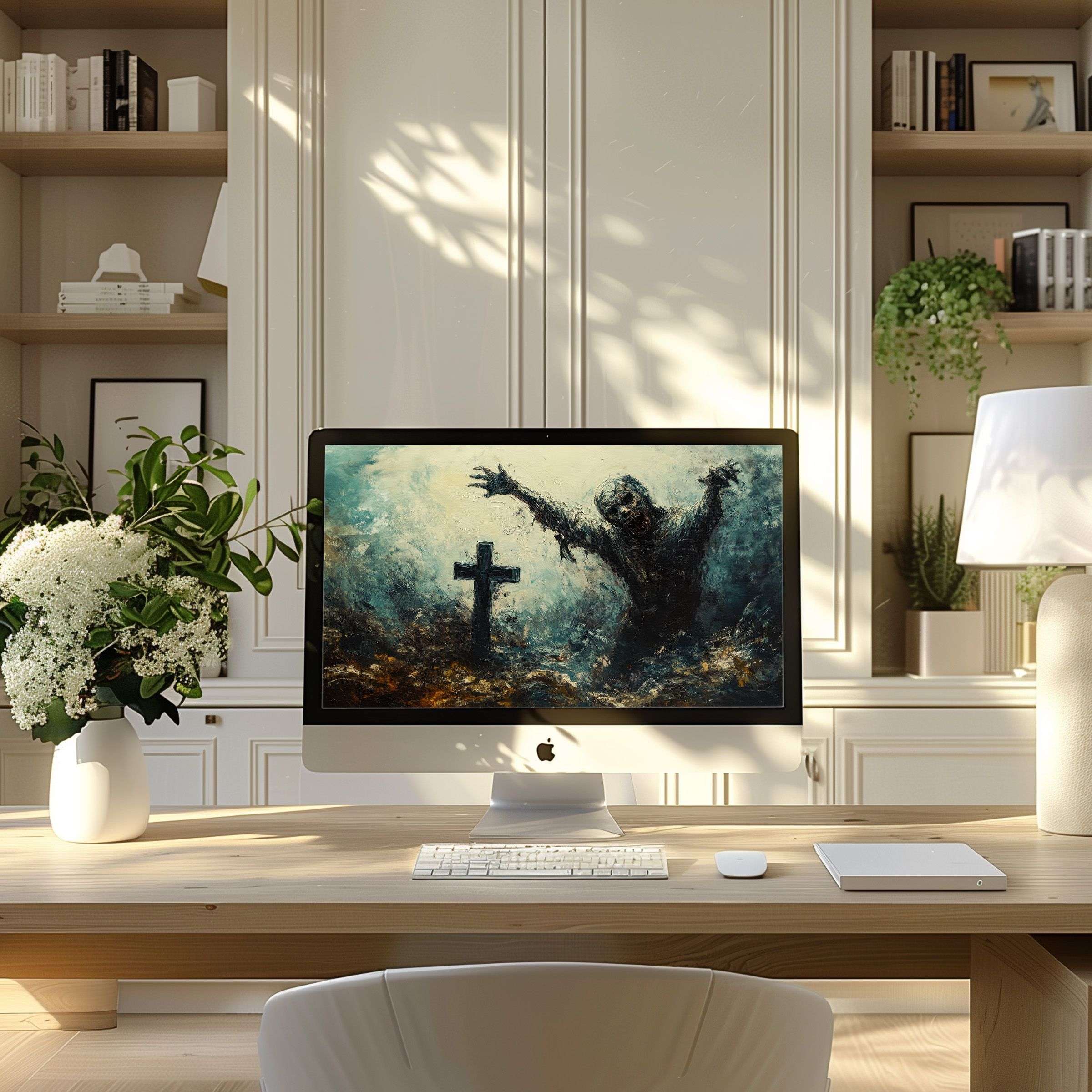 Serene digital art wallpaper for computer enhances modern home office with calm inspiration fitting PC and laptop download
