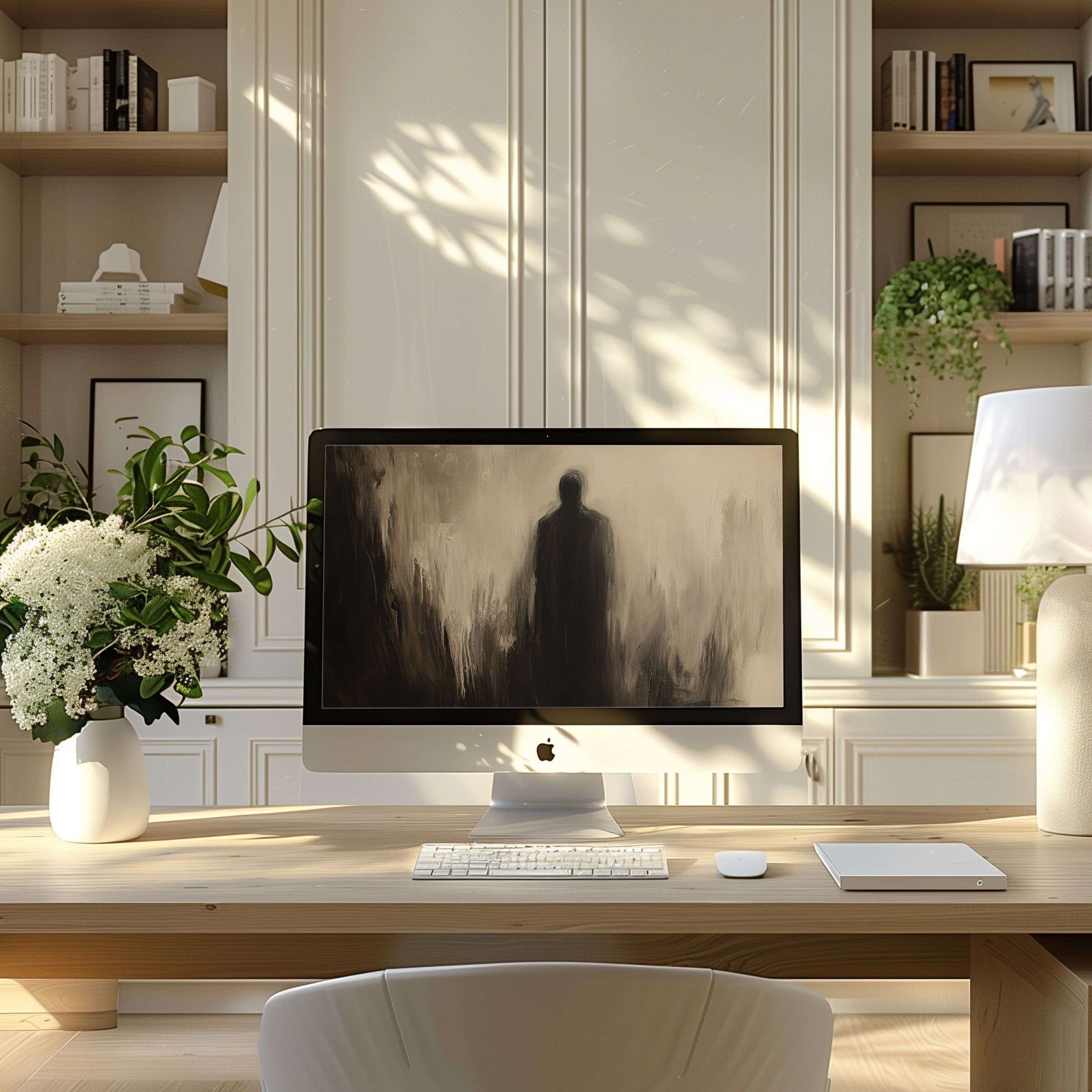 Elegant abstract wallpaper for computer displays on PC and laptop, inspiring calm in a stylish modern home office setting