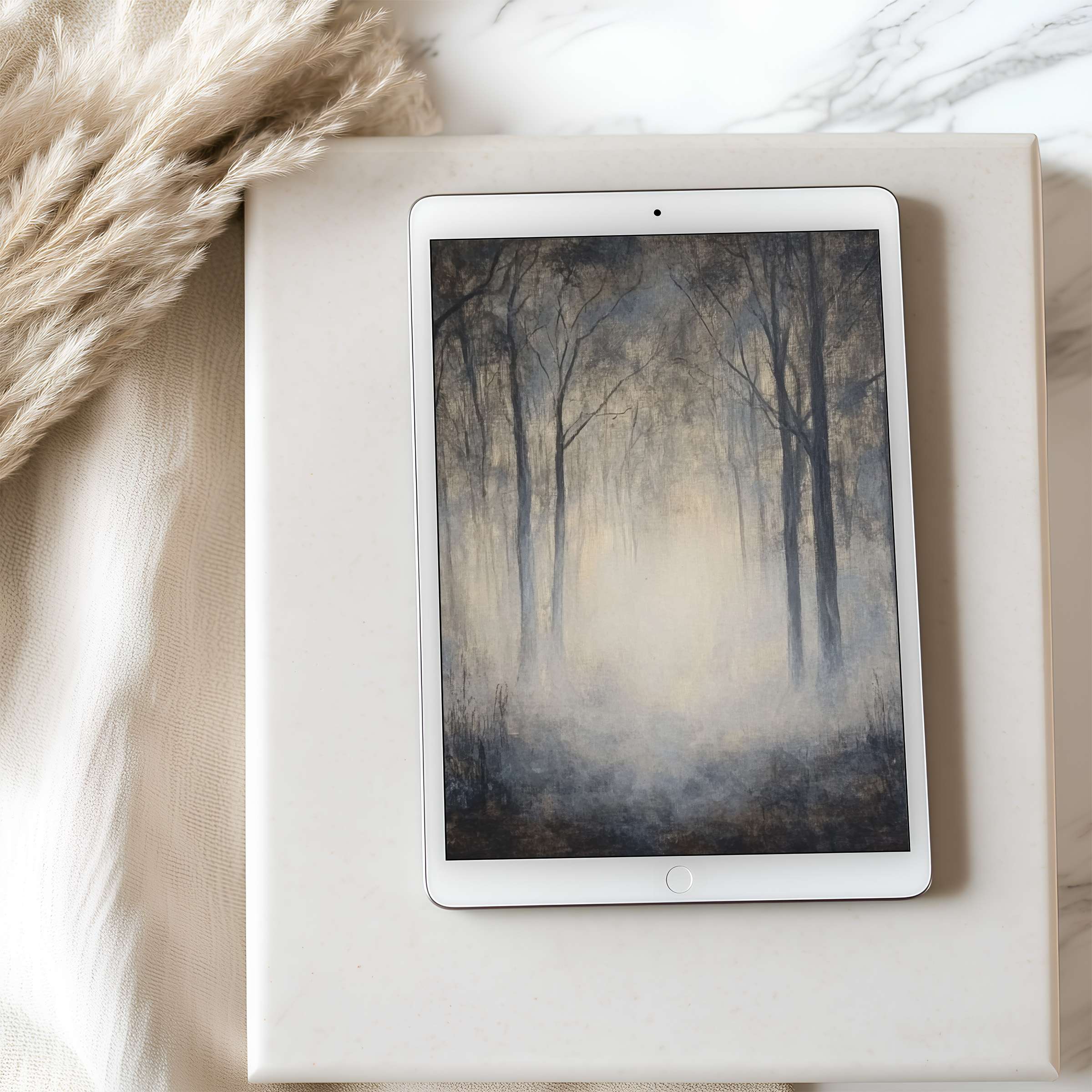 Serene forest scene tablet wallpaper creates a tranquil ambiance in high resolution suitable for iPad and Android tablet downloads