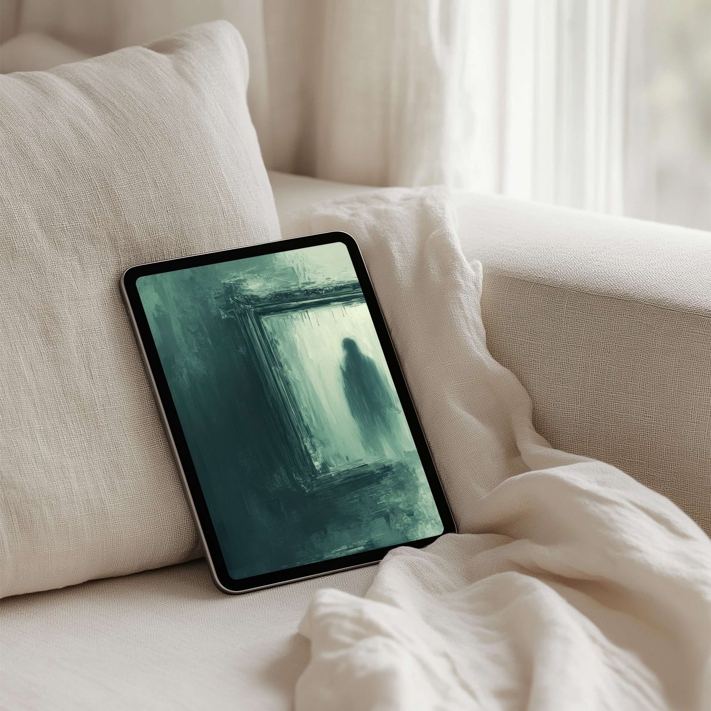 Elegant iPad background in calming green tones for instant download on any tablet, inspiring mindfulness and aesthetic serenity