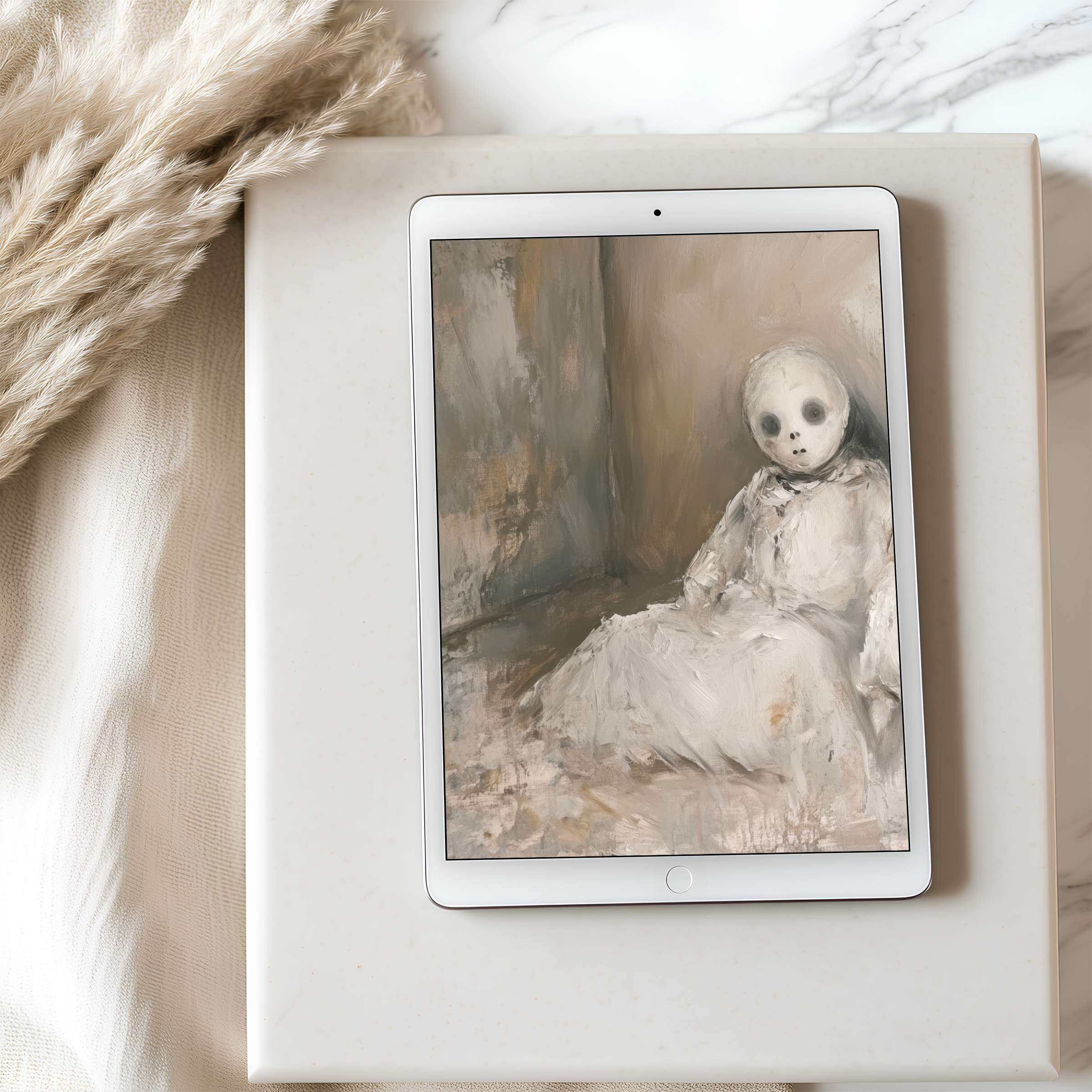 Ethereal tablet wallpaper with serene tones evokes tranquility in high-resolution digital download perfect for iPad or Android tablets