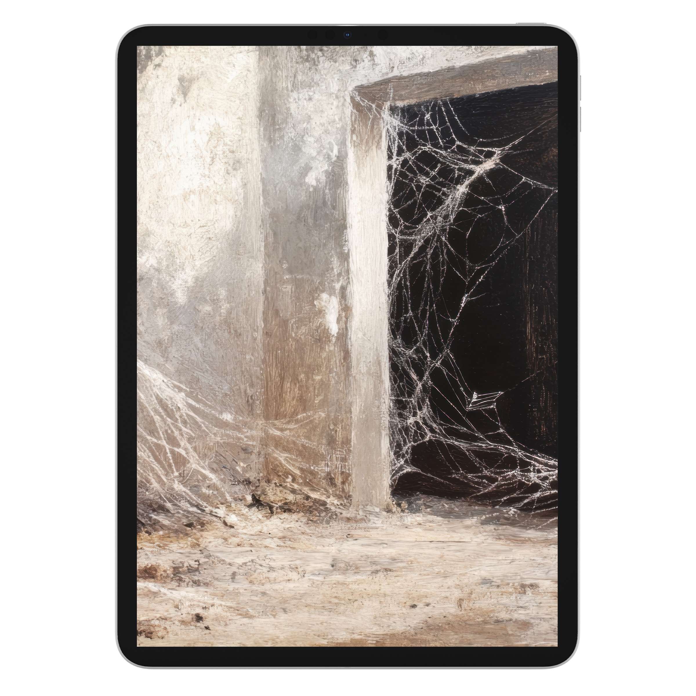 Elegant halloween iPad wallpaper with rustic textures and cobwebs, offering a serene digital download for tablet background users