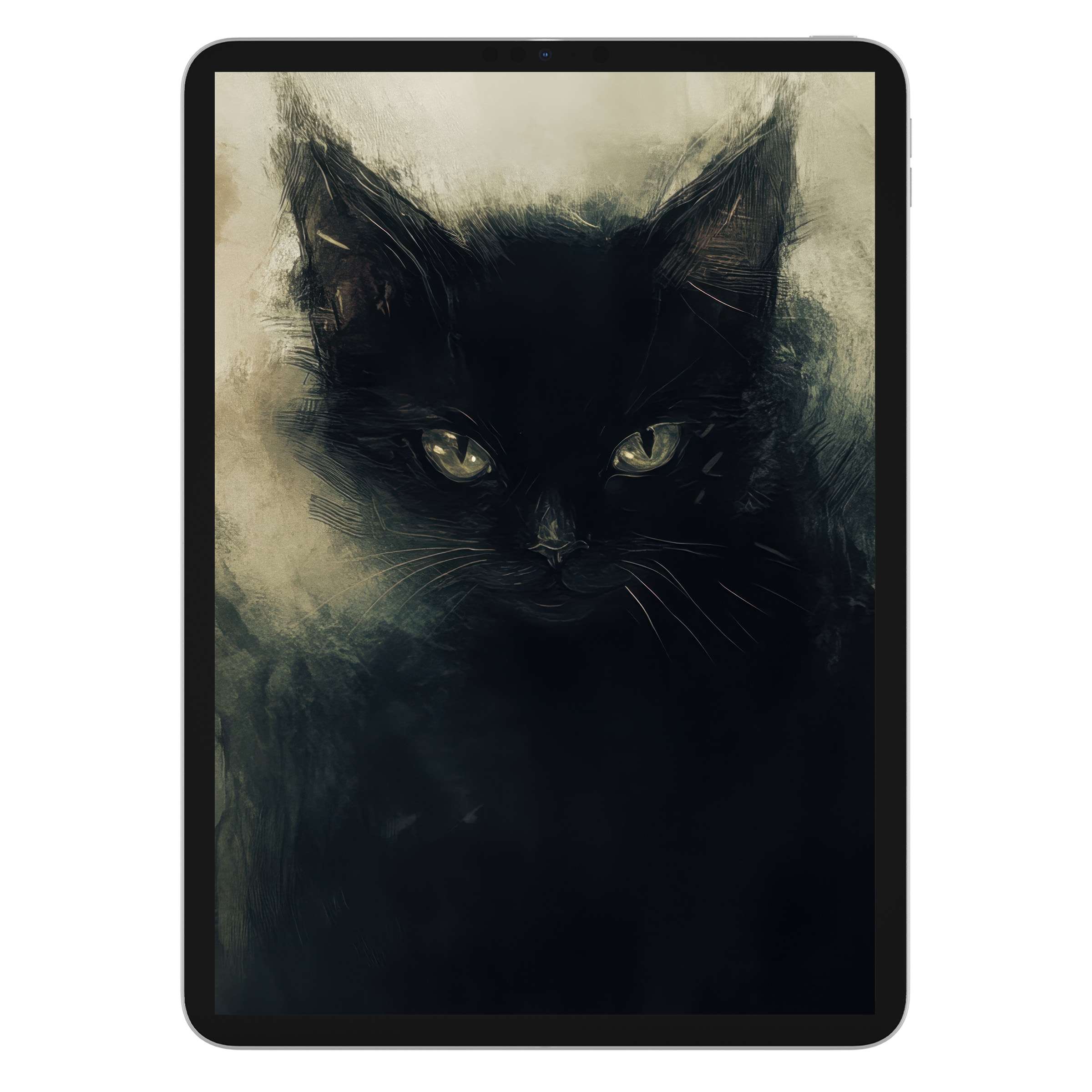 Inspiring halloween iPad wallpaper with a shadowy black cat, perfect digital download for an elegant tablet background design