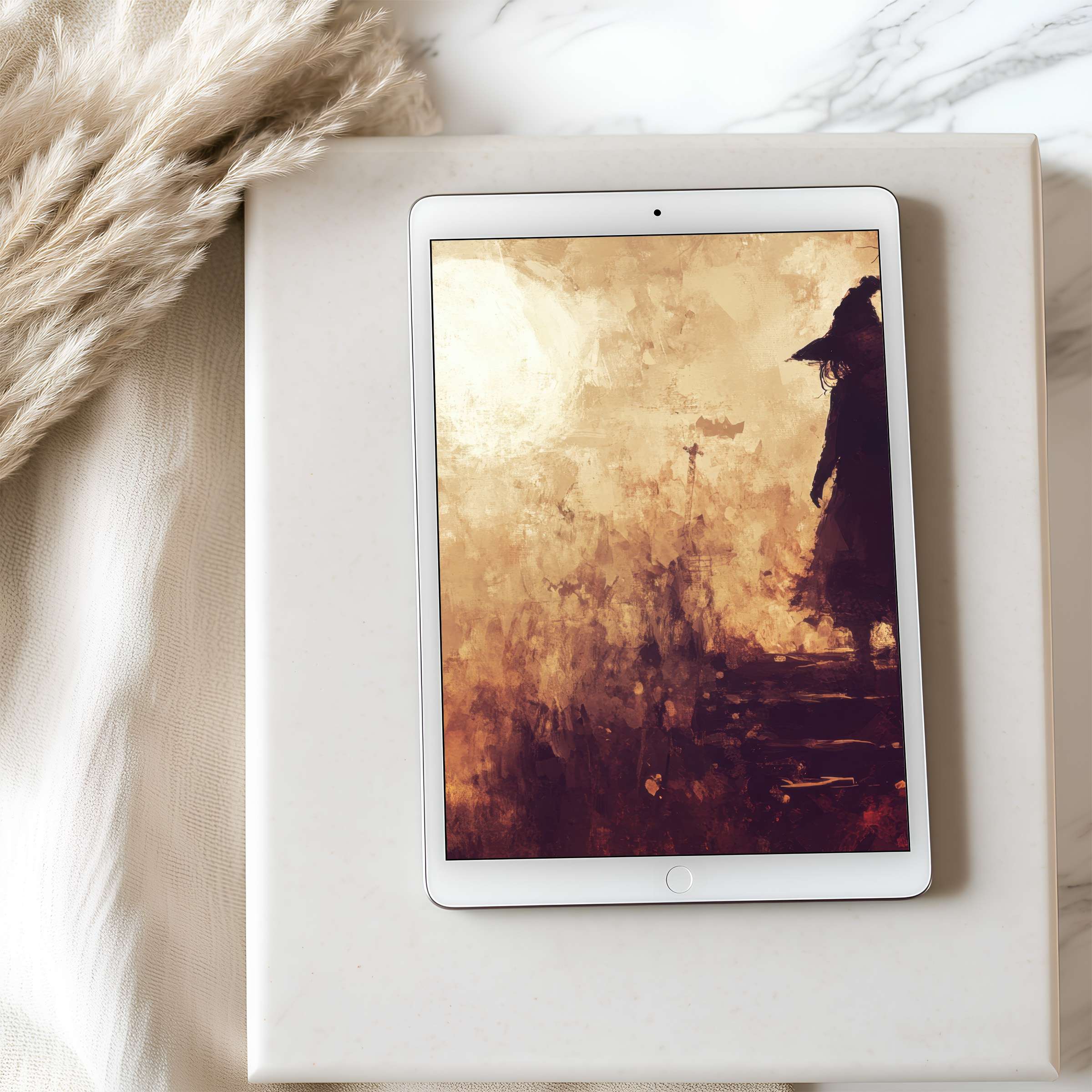 Warm abstract art enhances any tablet wallpaper for iPad with high resolution digital download, blending elegance with serene interiors