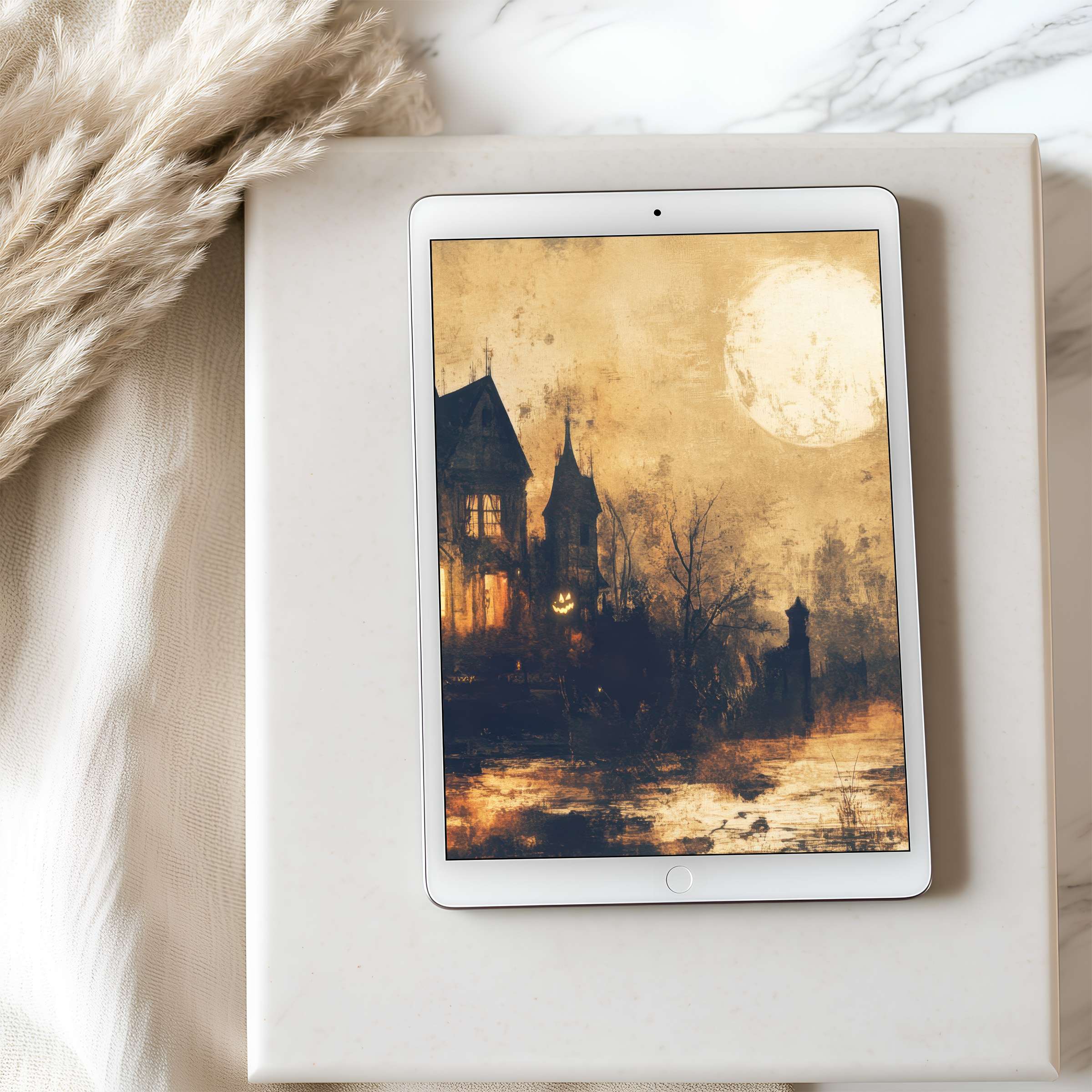 Elegant tablet wallpaper showcasing an ethereal moonlit landscape with a vintage charm perfect for high-resolution iPad or Android downloads