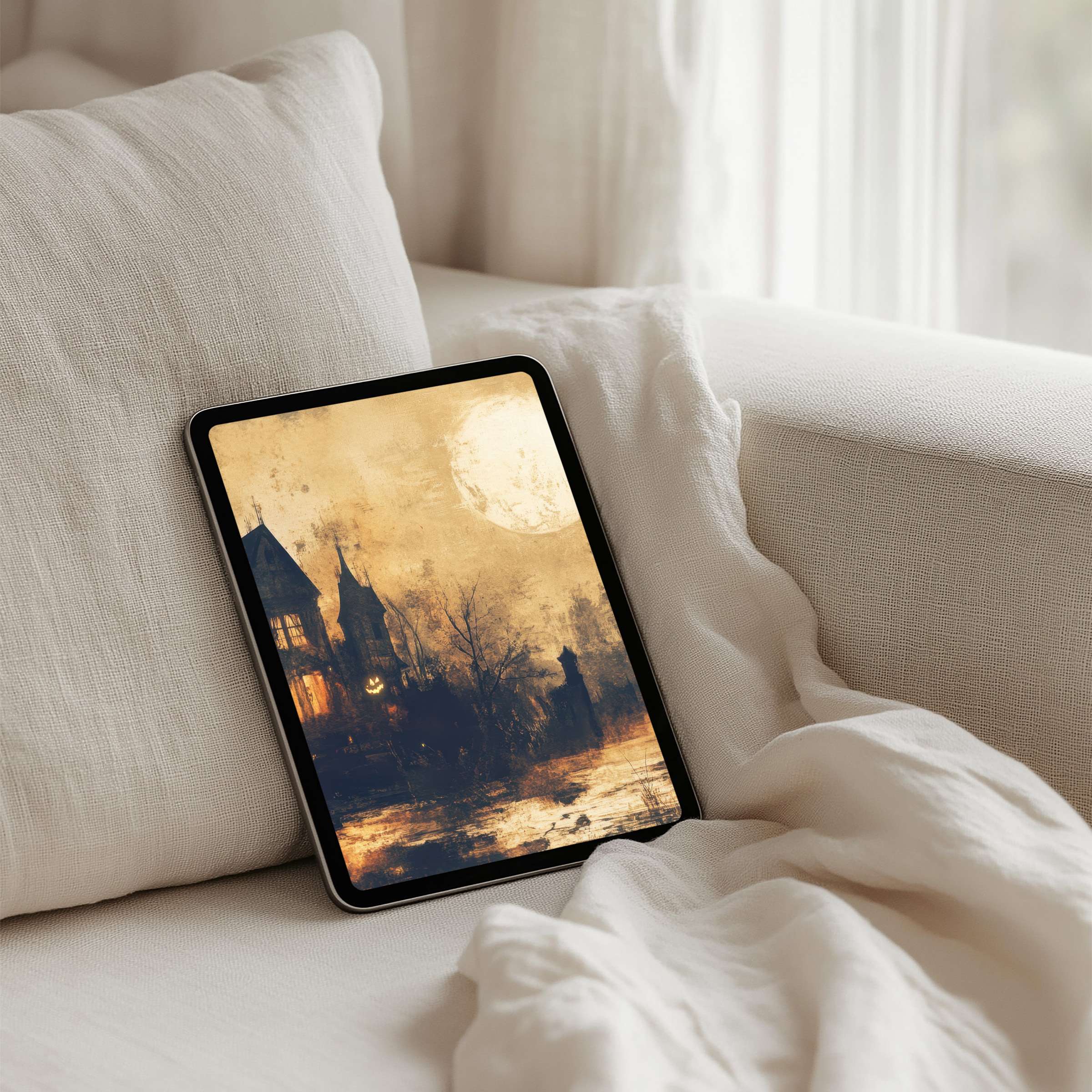 Dreamy iPad background art with moonlit landscape creates calming elegance for instant download on any tablet device