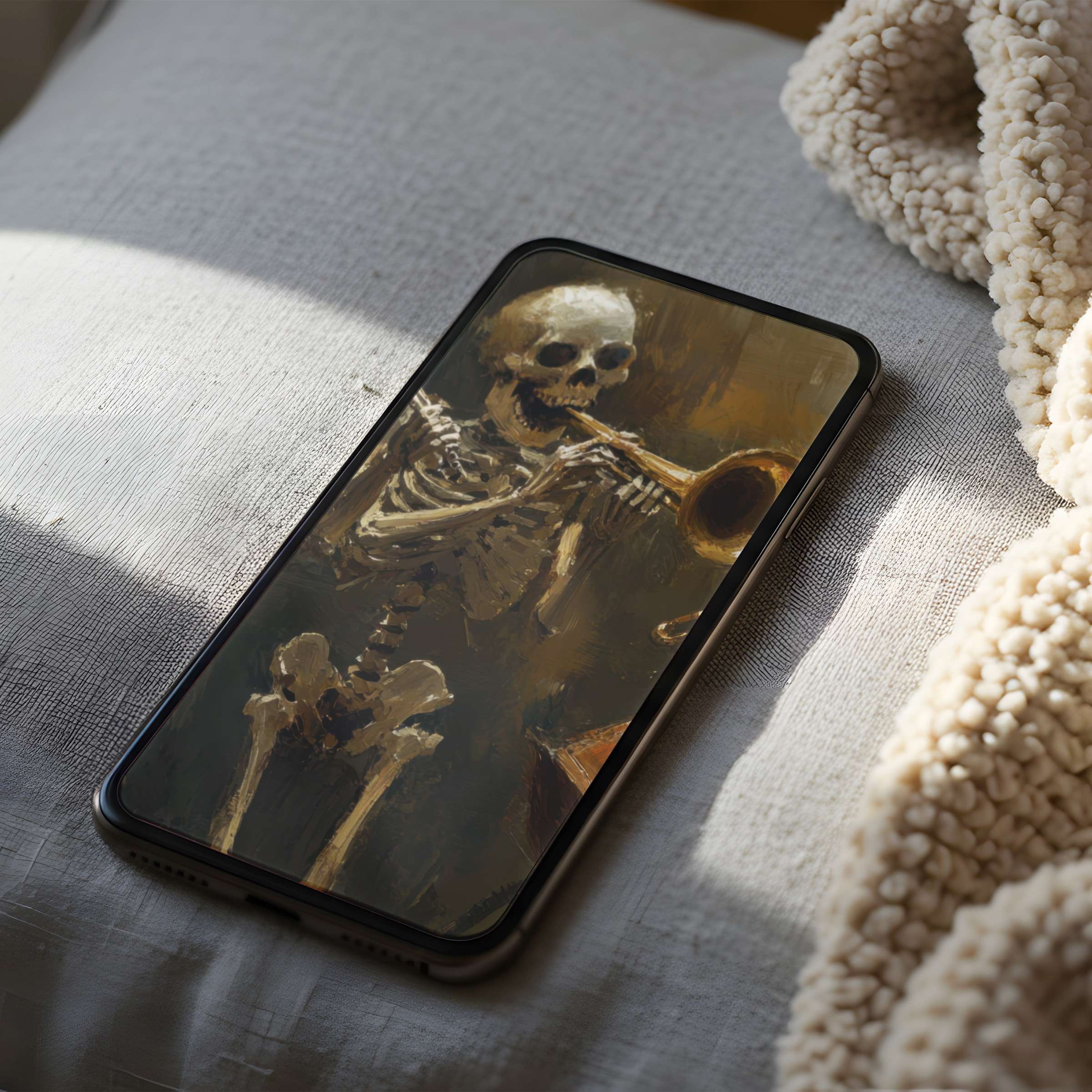 Vibrant skeleton art on phone wallpaper adds character and calm to your iPhone, perfect for high resolution digital download now