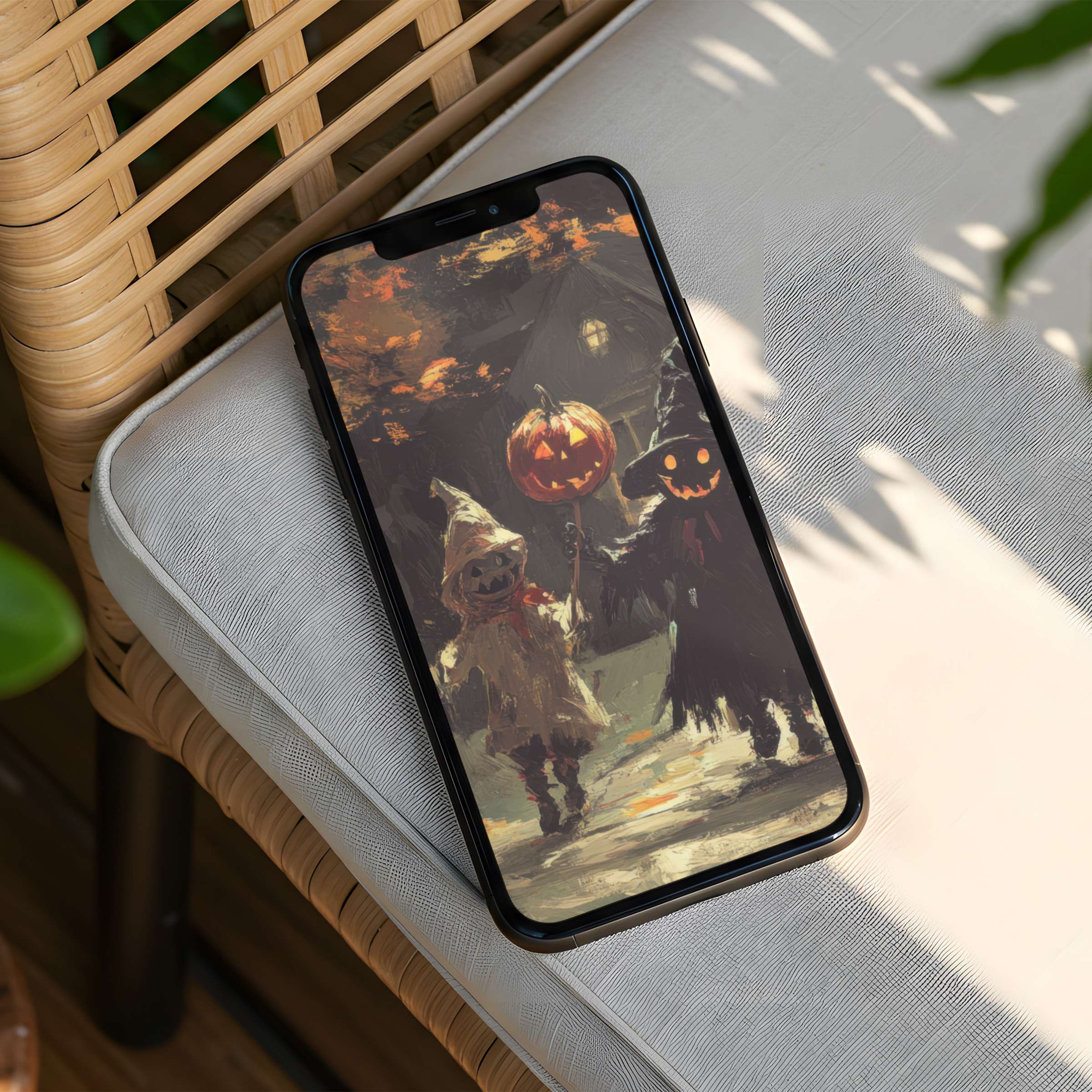 Enchanting Halloween-themed iPhone background for instant download artfully captures whimsy and calm suitable for any phone screen