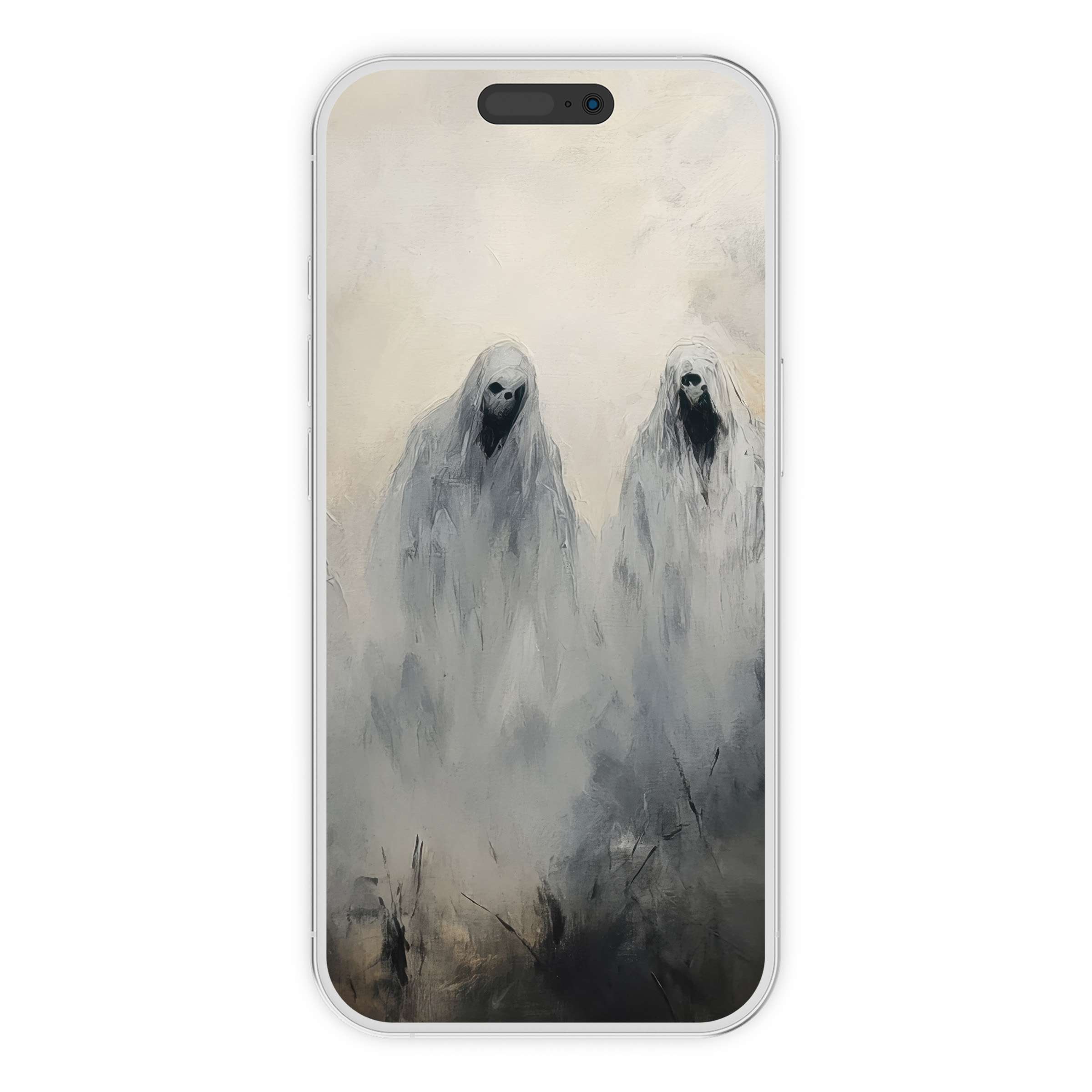 Ethereal halloween iPhone wallpaper offers a serene ghostly phone background digital download for an artful touch on any smartphone
