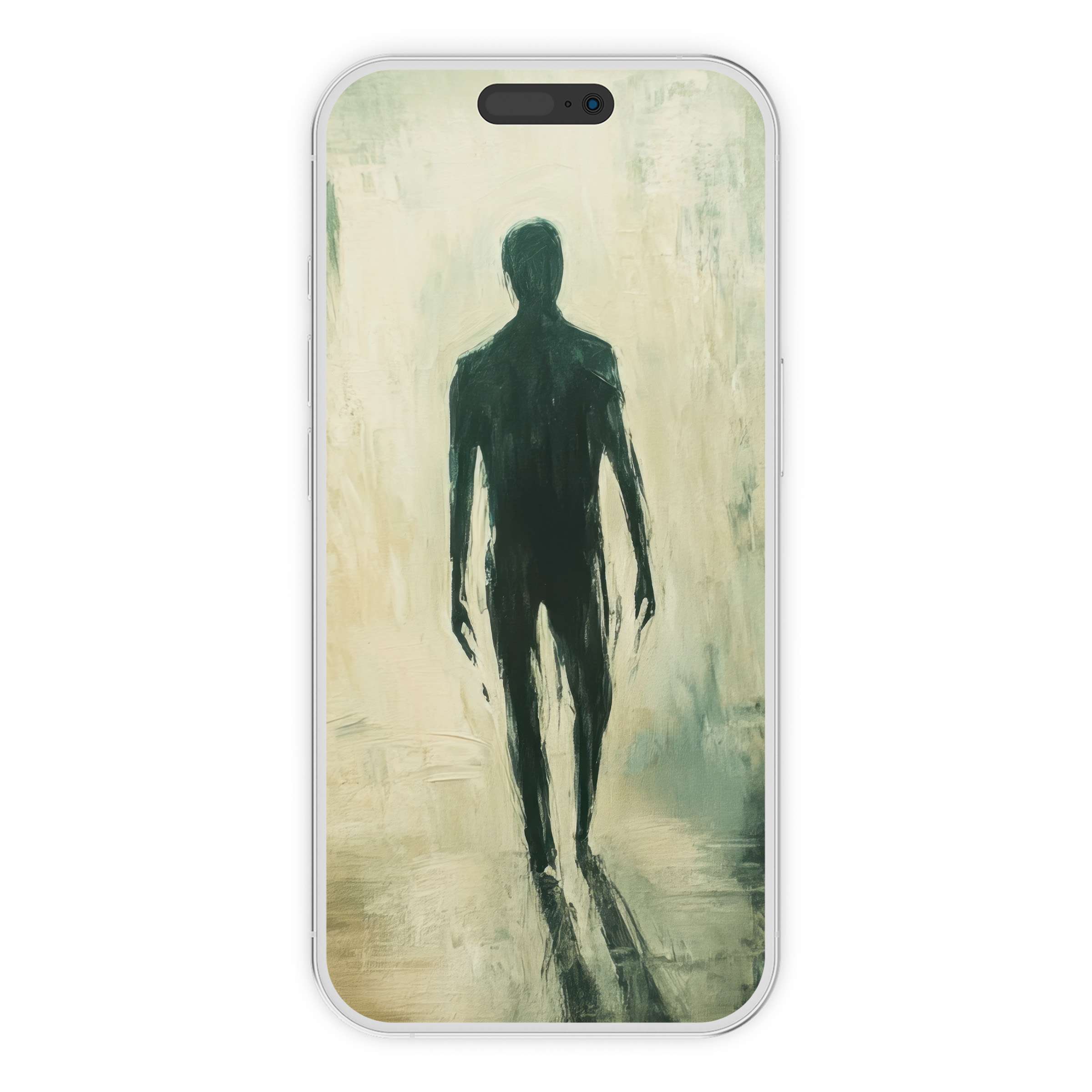 Ethereal halloween iPhone wallpaper featuring a mysterious silhouette, offering a serene digital download phone background for all devices