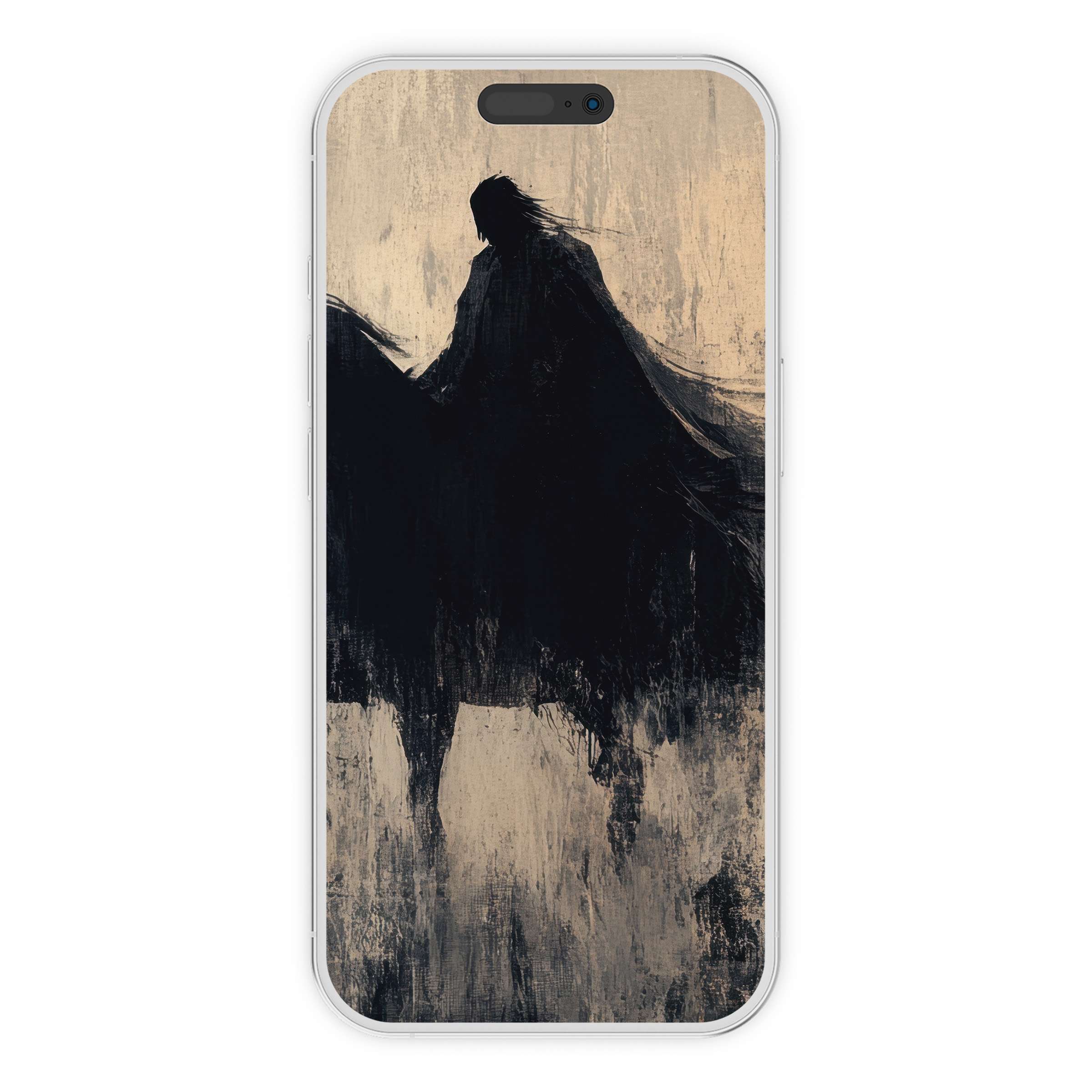 Ethereal halloween iPhone wallpaper digital download with dark silhouette on textured canvas offers an inspiring phone background for all devices