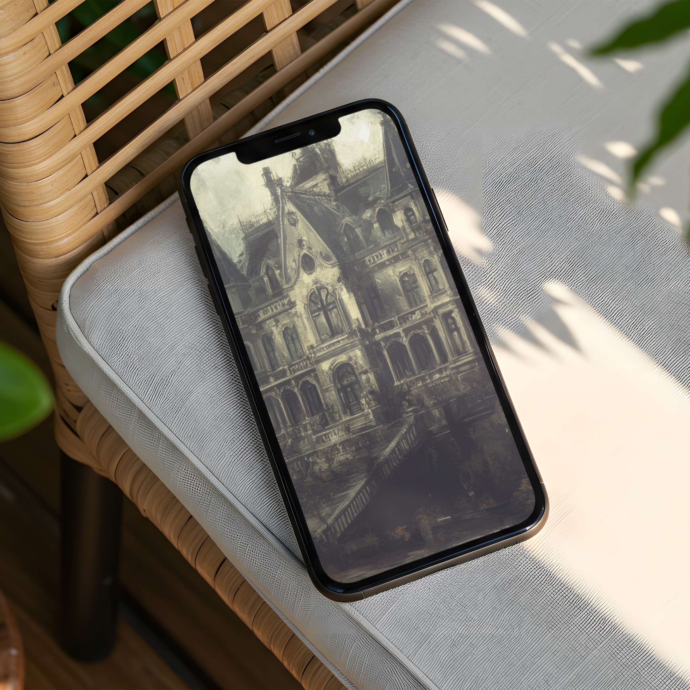 Elegant phone display of a vintage architectural iPhone background offering calm inspiration with instant download for phones