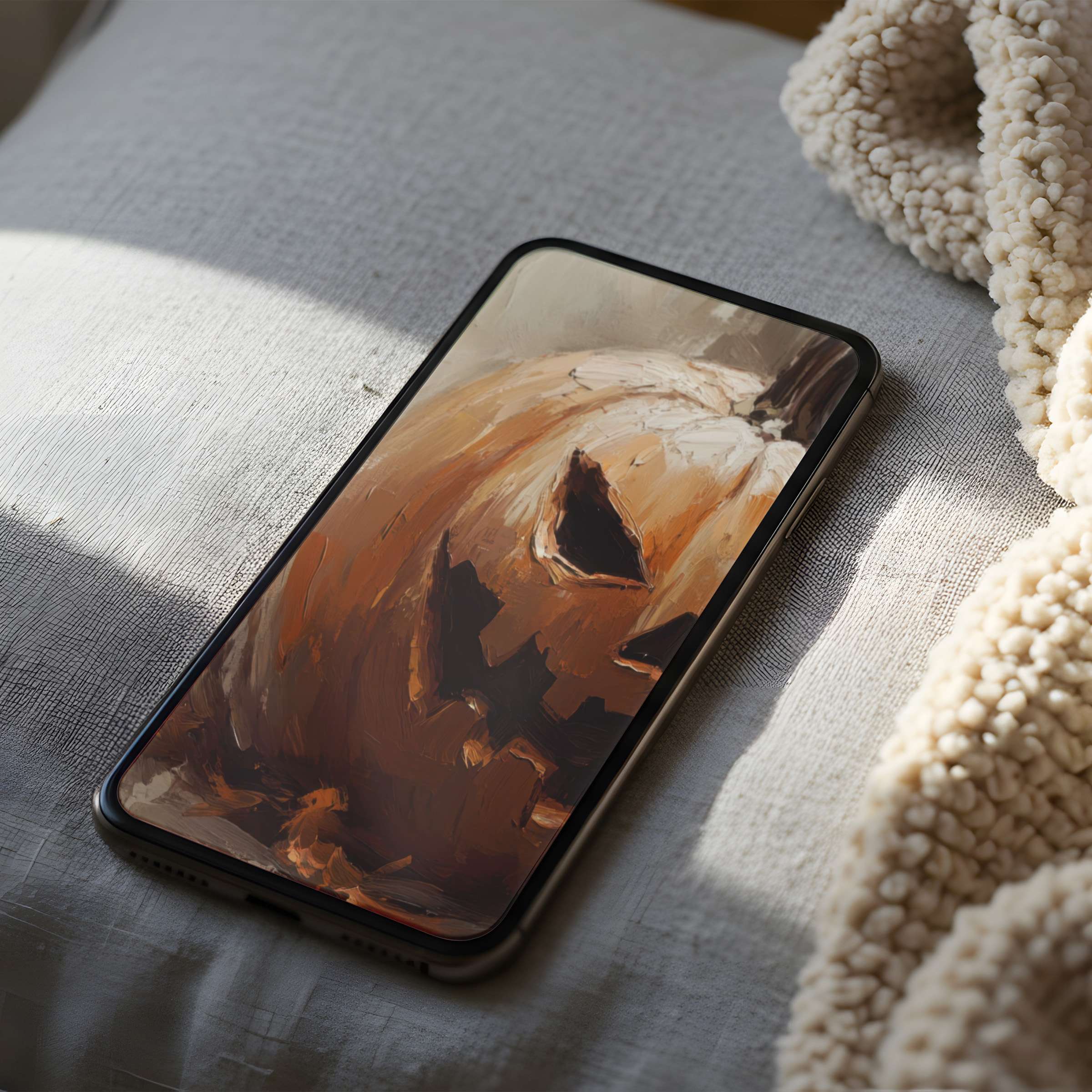 Warm-toned abstract pumpkin phone wallpaper enhances calm ambiance perfect for iPhone and Android digital download in high resolution