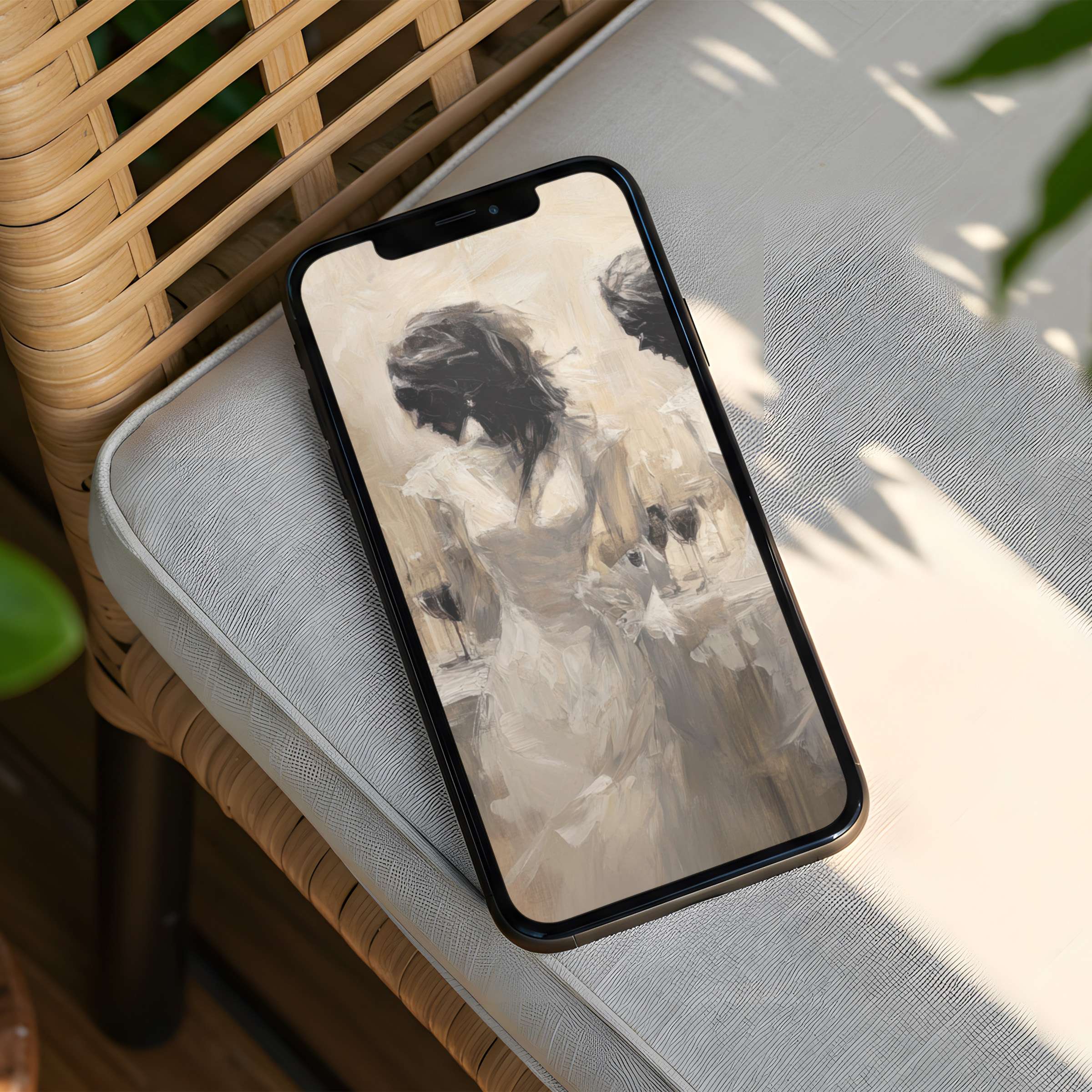 Elegant abstract iPhone background featuring a serene silhouette painting evokes calm and inspiration instant download for phone users