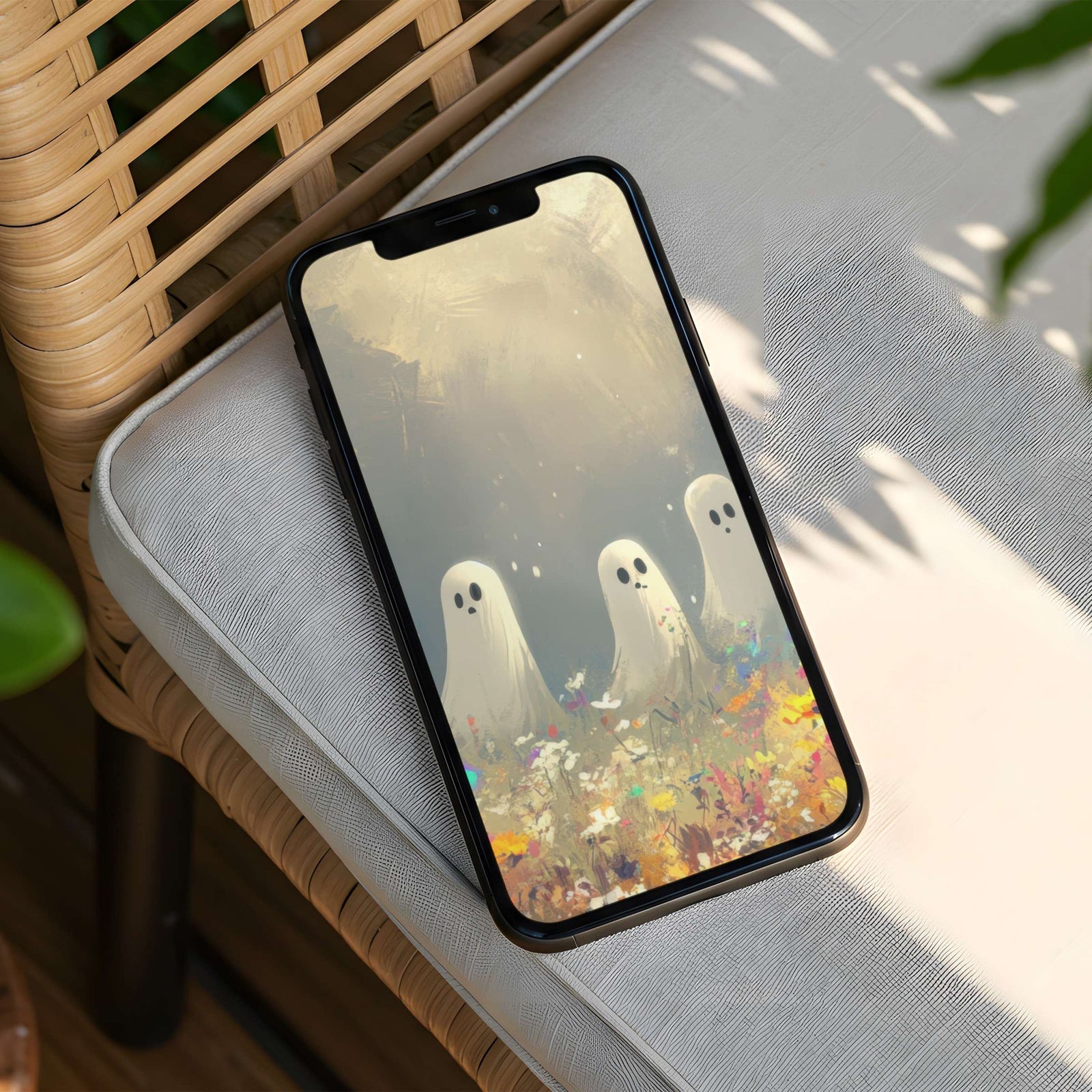 Halloween iPhone Wallpaper Adorable Ghosts In Wildflower Meadow
