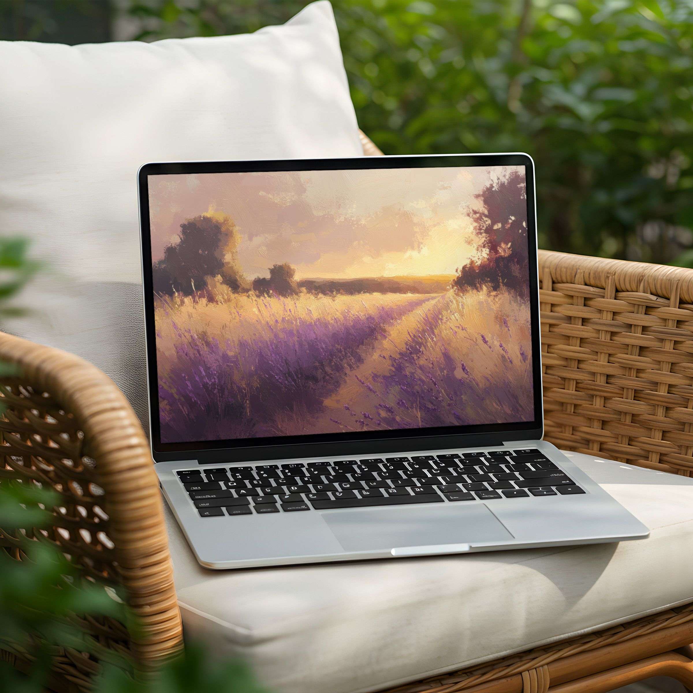 Lavender field digital art for desktop background on Laptop offers instant download, inspiring calm and elegance for your PC