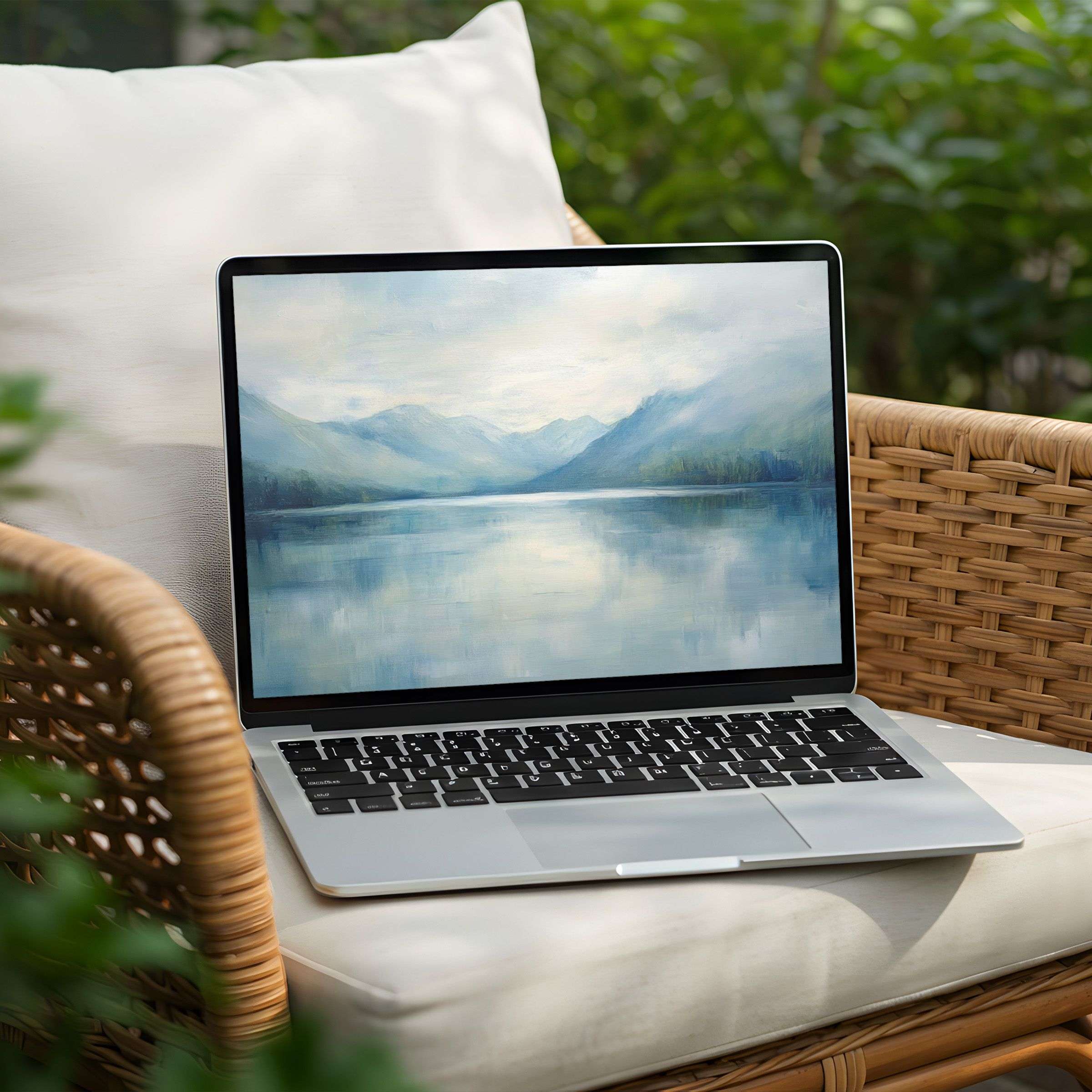 Calming blue mountain landscape desktop background for PC or Laptop instant download for elegant and mindful interiors