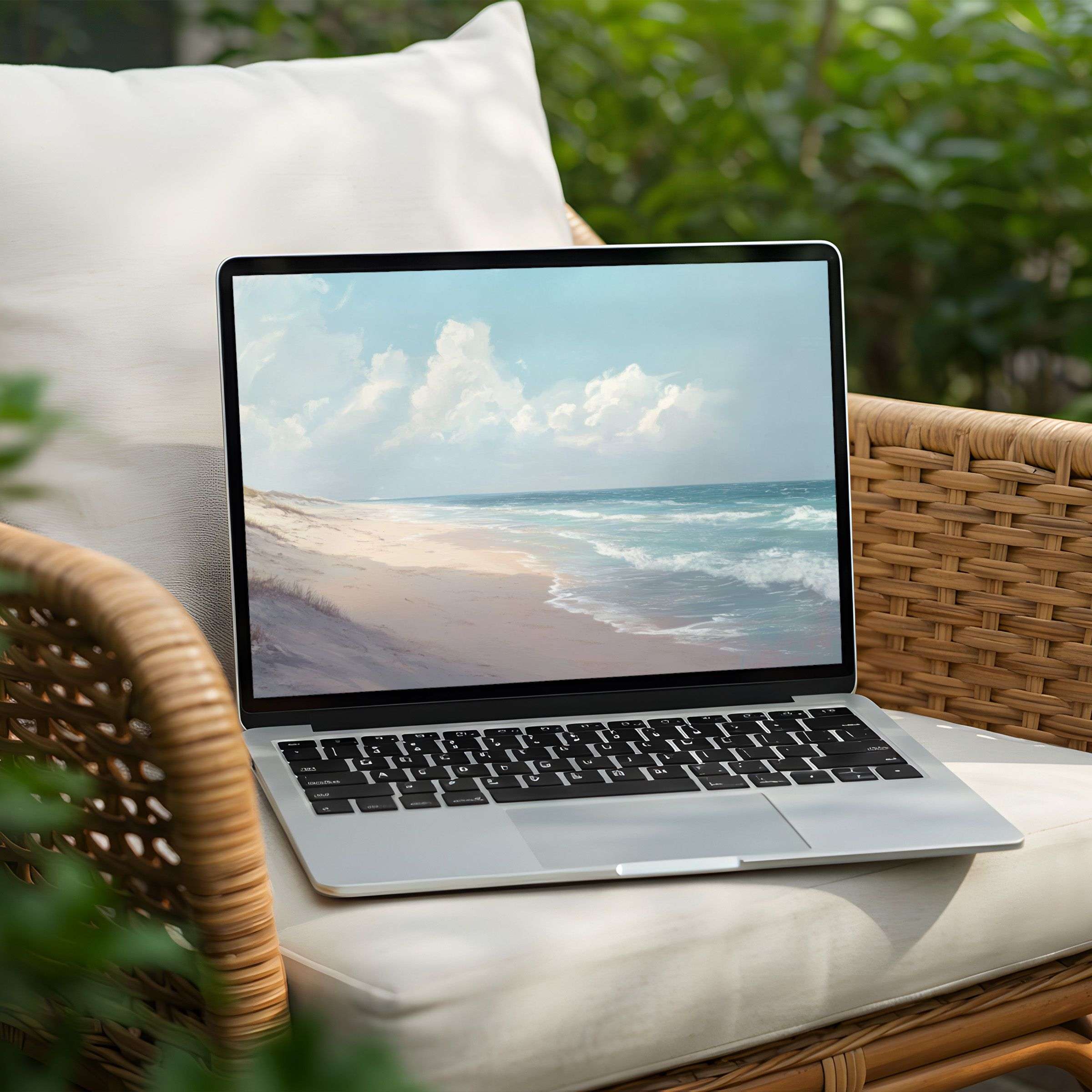 Waves and clouds blend in a serene seascape desktop background for PC or Laptop Instant download for mindful inspiration