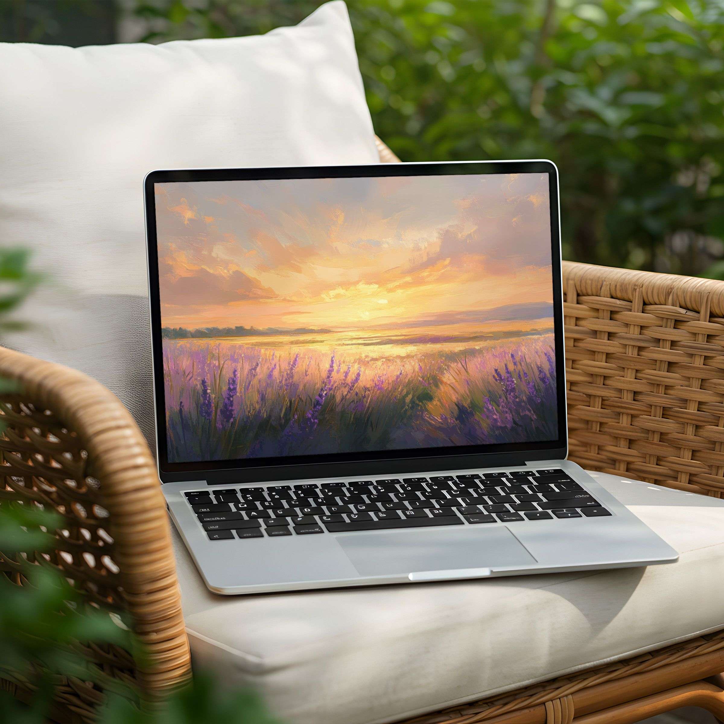 Elegant lavender sunset painting for PC and Laptop desktop background instant download for mindfulness and calm inspiration