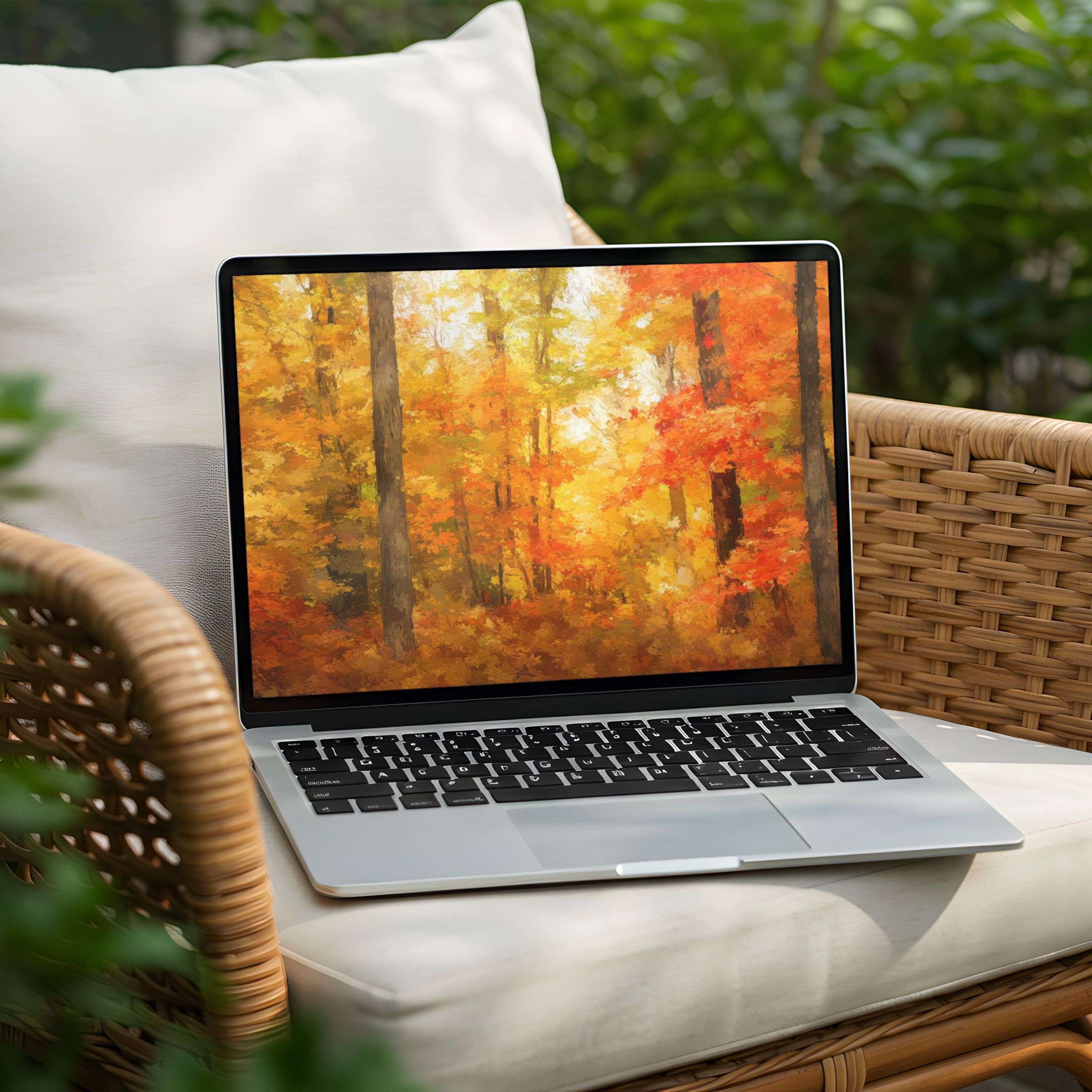 Elegant autumn forest desktop background for PC or Laptop, available as an instant download, inspires calm and mindfulness