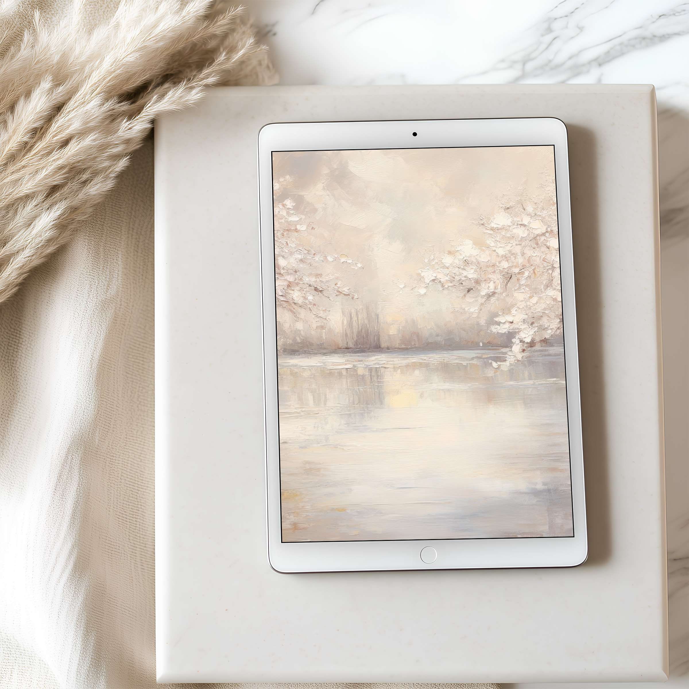 Elegant tablet wallpaper featuring serene pastel art with soft brushstrokes, perfect for high resolution iPad and Android downloads