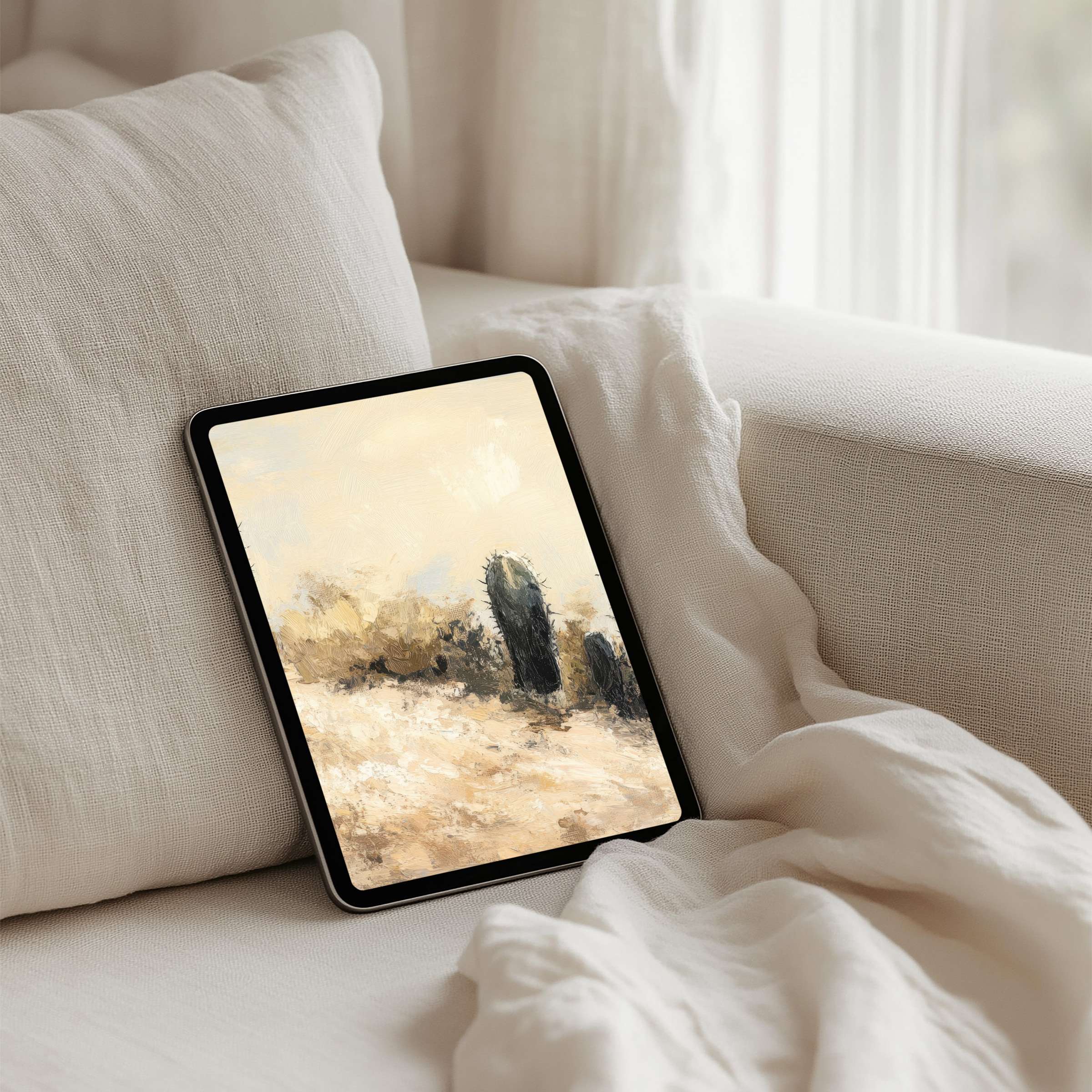 Elegant iPad background with serene desert scene offers instant download for tablet, creating calm and mindful inspiration indoors