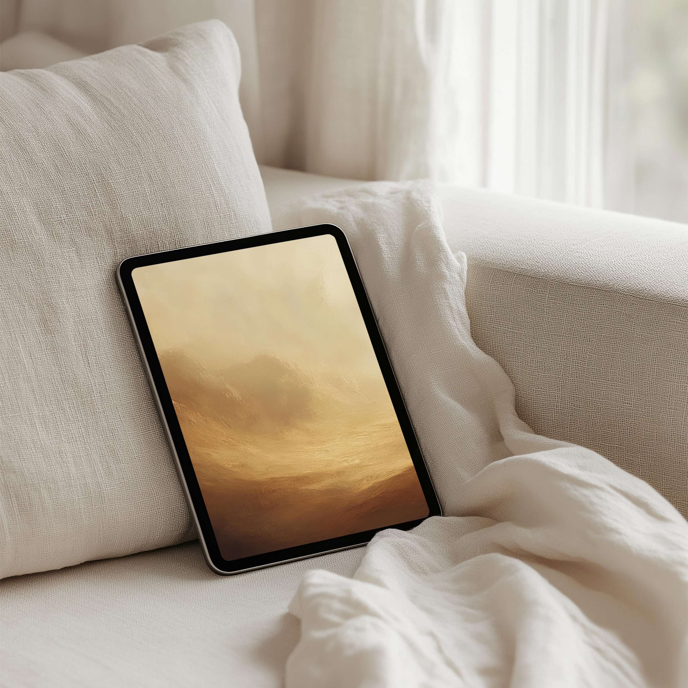Elegant iPad background in warm, earthy tones, perfect for instant download to inspire calm on any tablet including Samsung and Android