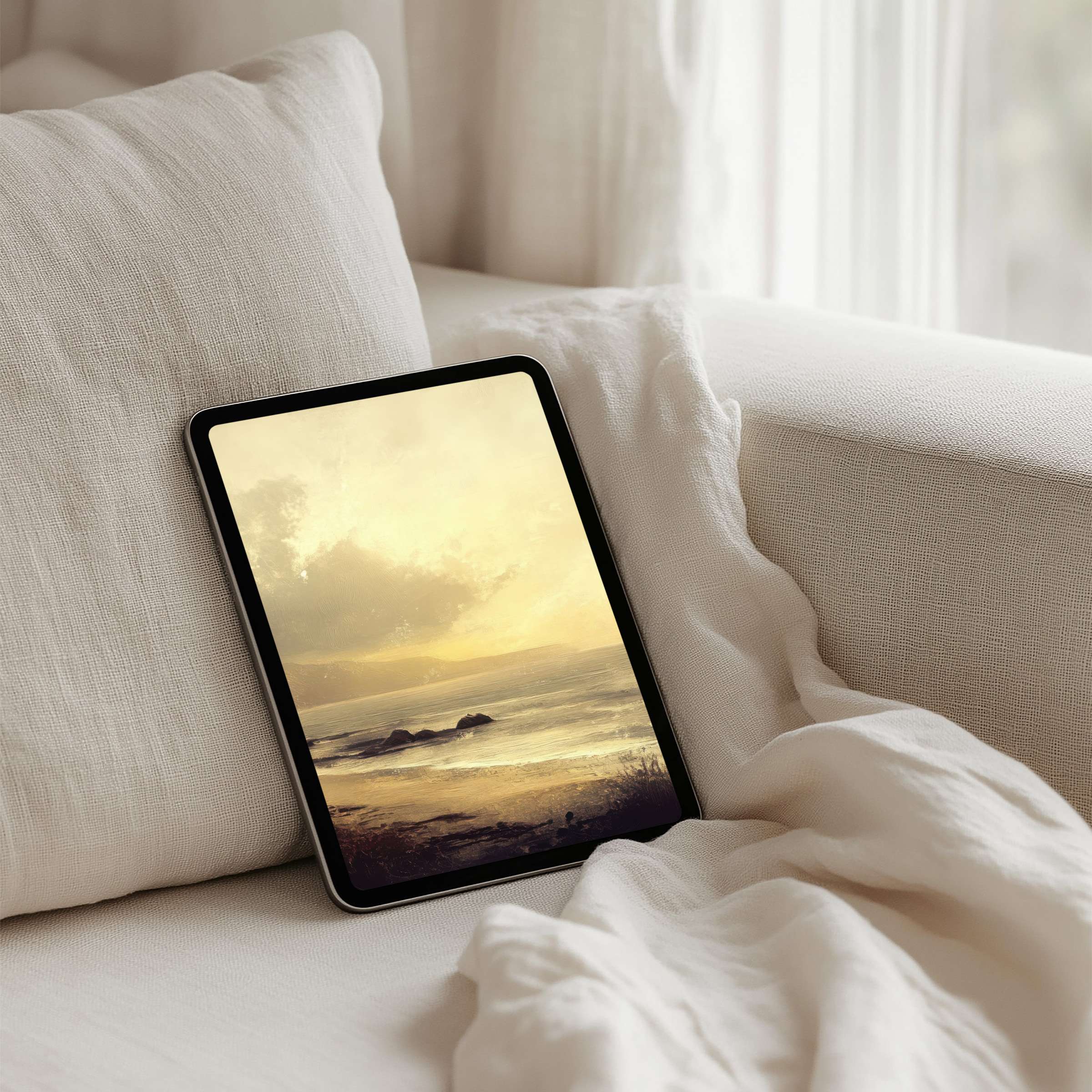 Elegant coastal iPad background evokes calm and inspiration perfectly fitting tablets like Samsung or Android with instant download