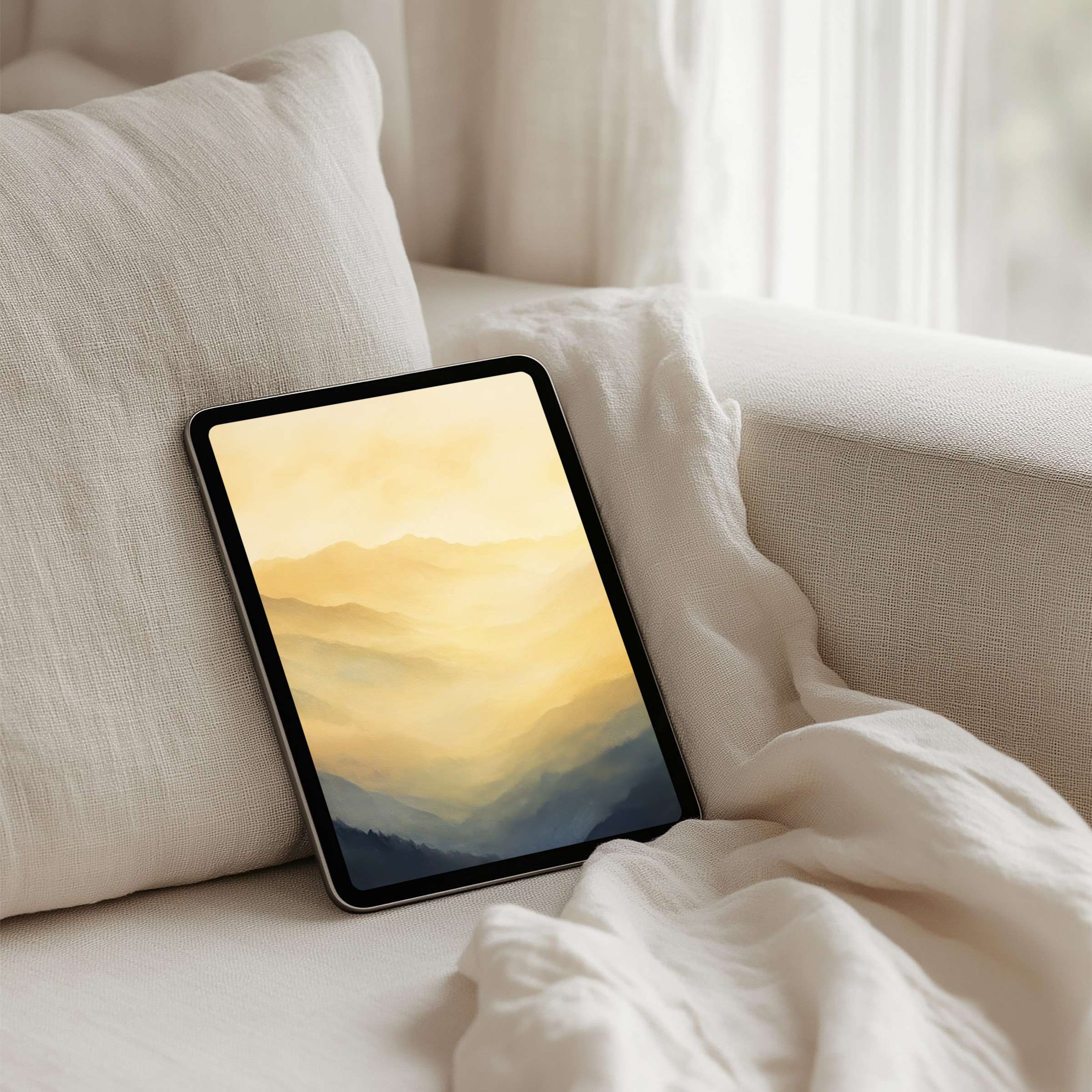 Elegant misty mountain landscape iPad background for instant download brings calm, inspiration, and fits any tablet in your serene space