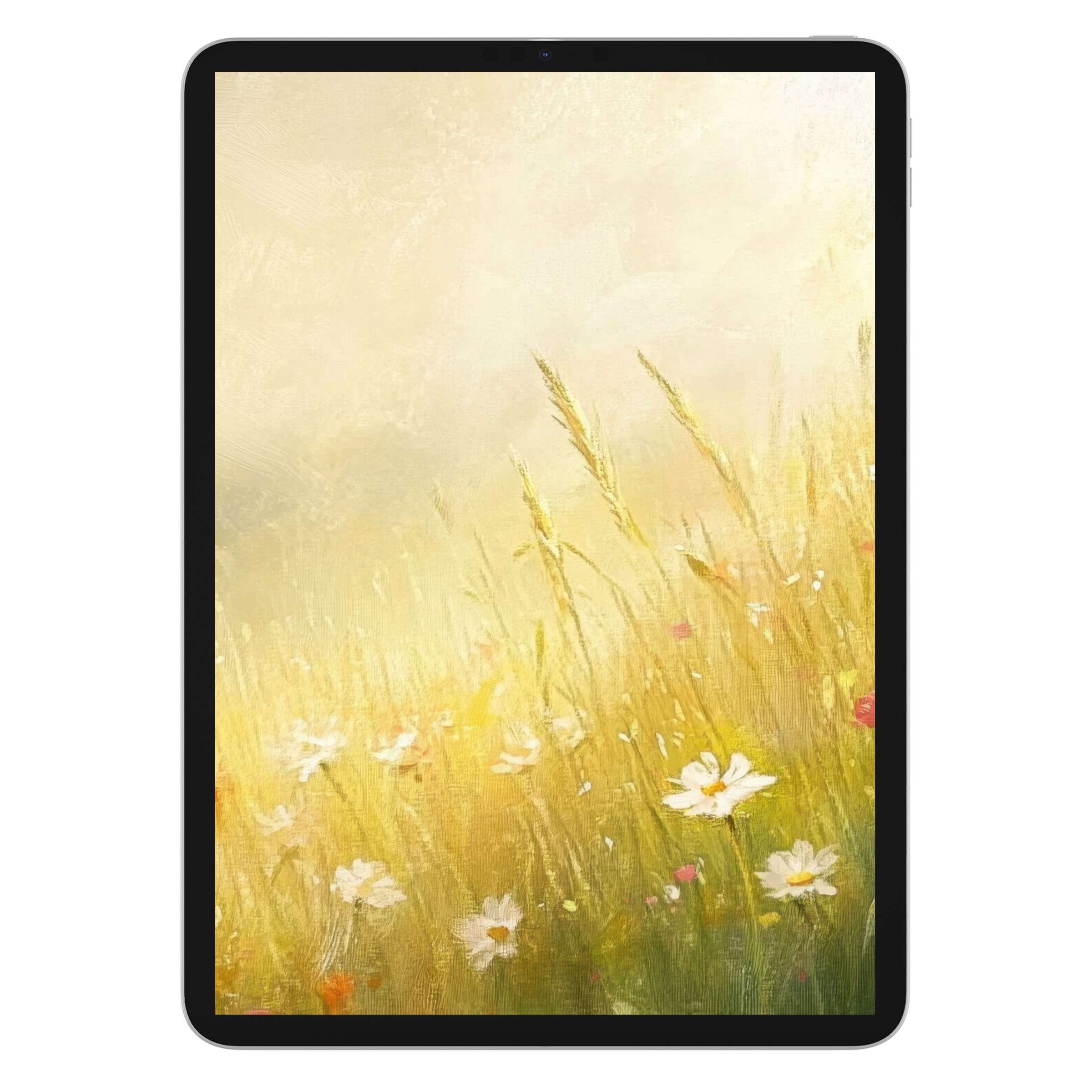 Elegant landscape iPad wallpaper with serene floral field, designed for tablet background, available as a digital download