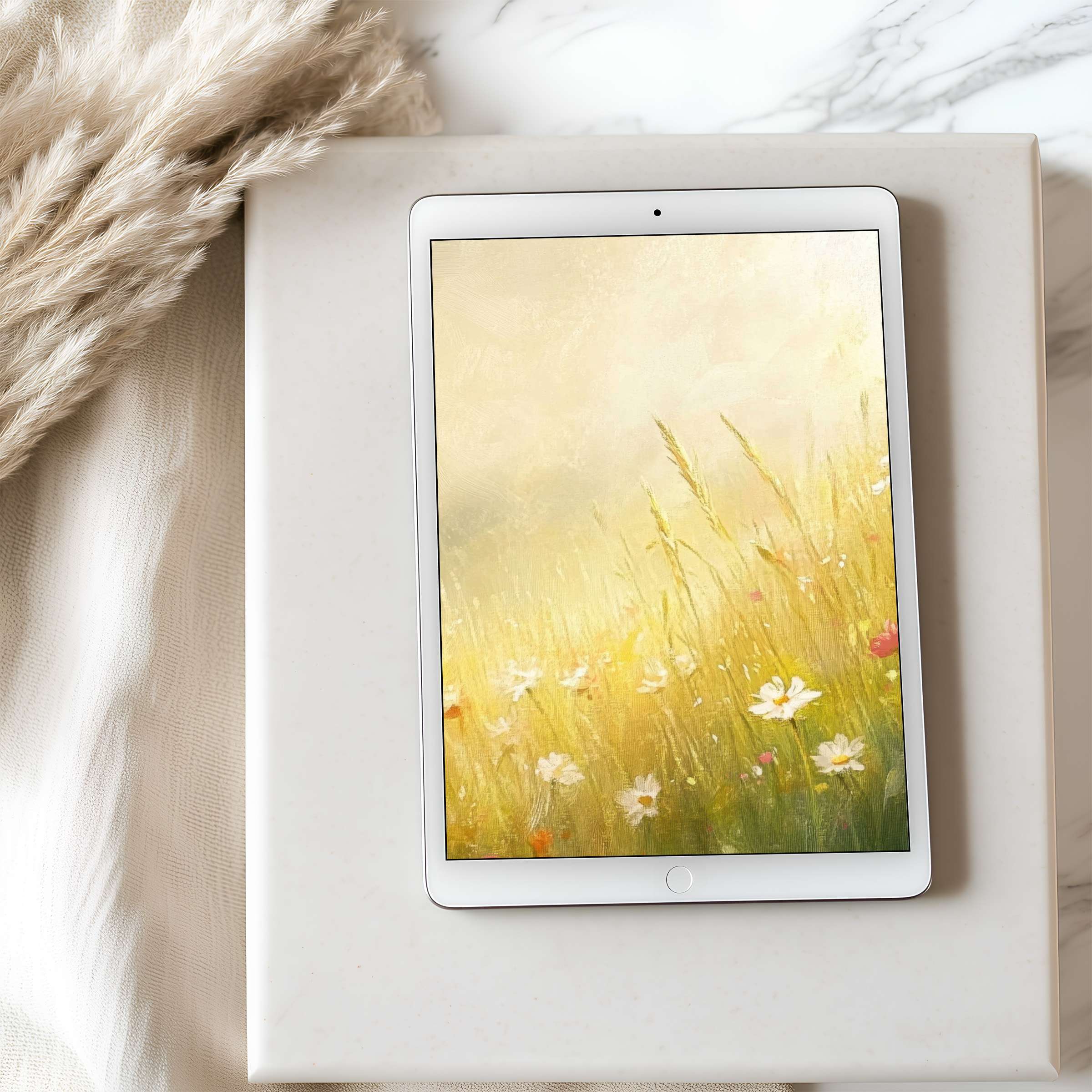 Elegant tablet wallpaper featuring dreamy wildflowers on high resolution display, perfect for iPad or Android tablets, digital download