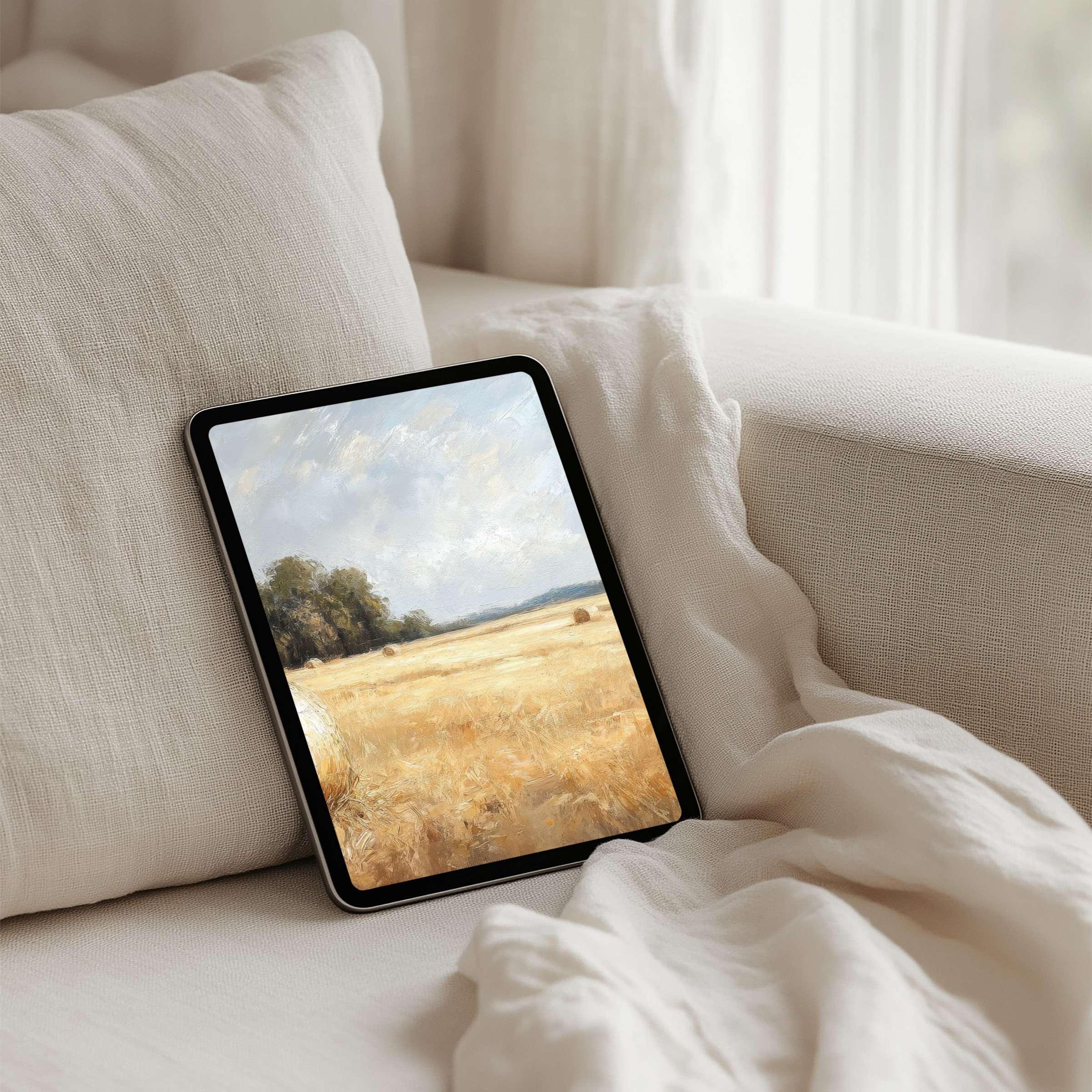 Elegant landscape iPad background featuring serene fields and sky for instant download to any tablet inspiring calm and mindfulness