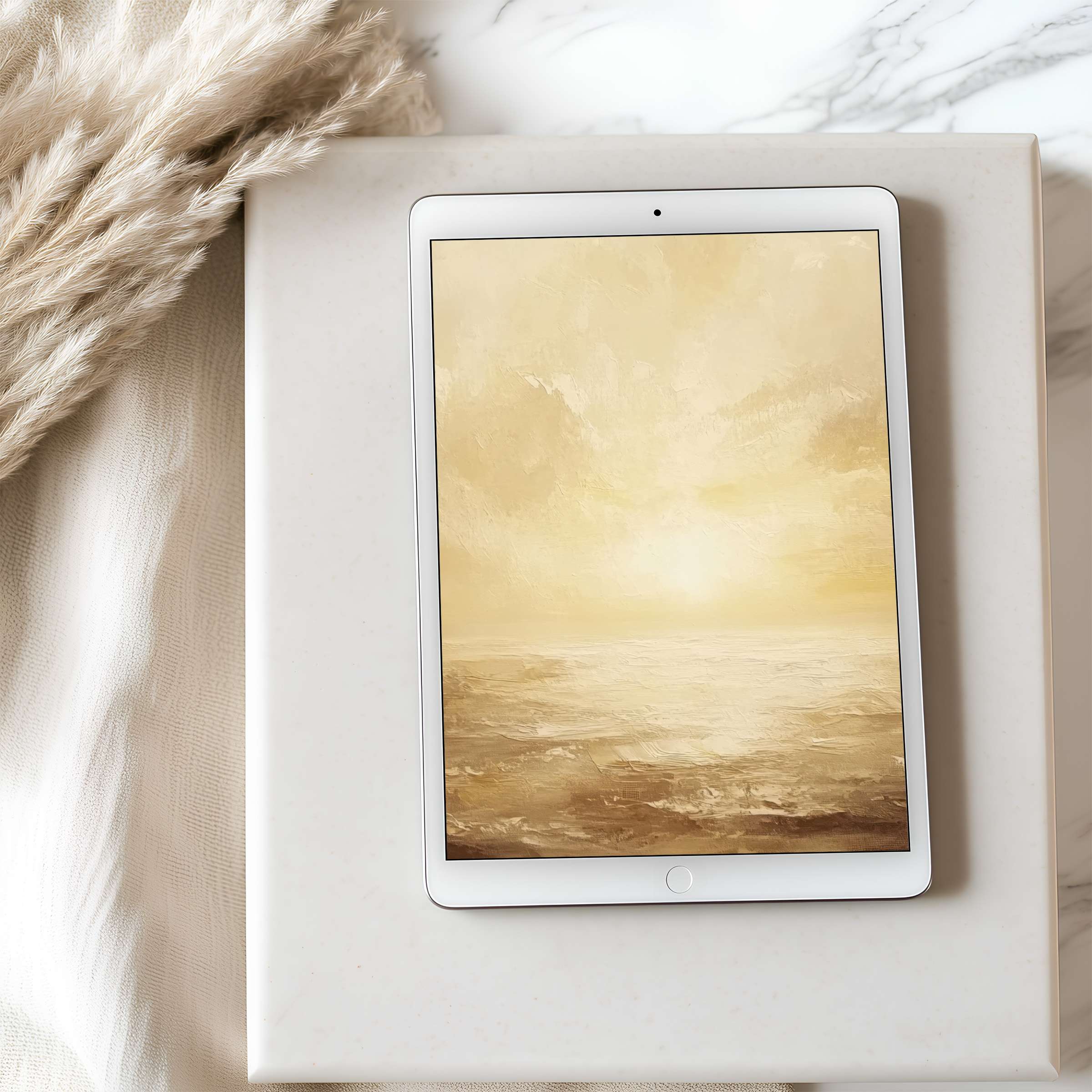 Elegant tablet wallpaper featuring soft golden hues in an abstract sunrise design for iPad and Android tablets high-resolution download