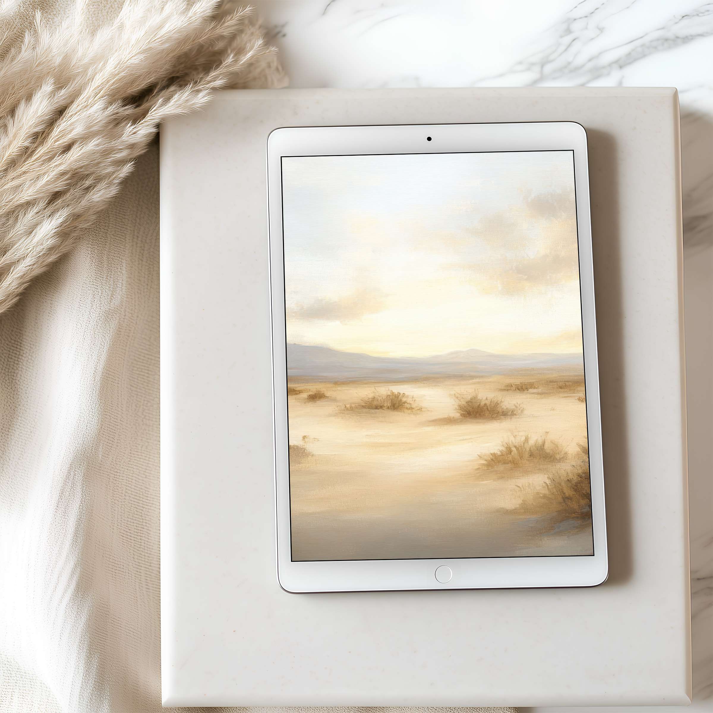 Elegant desert landscape tablet wallpaper with soft earth tones creates a serene ambiance, perfect for iPad and Android tablets