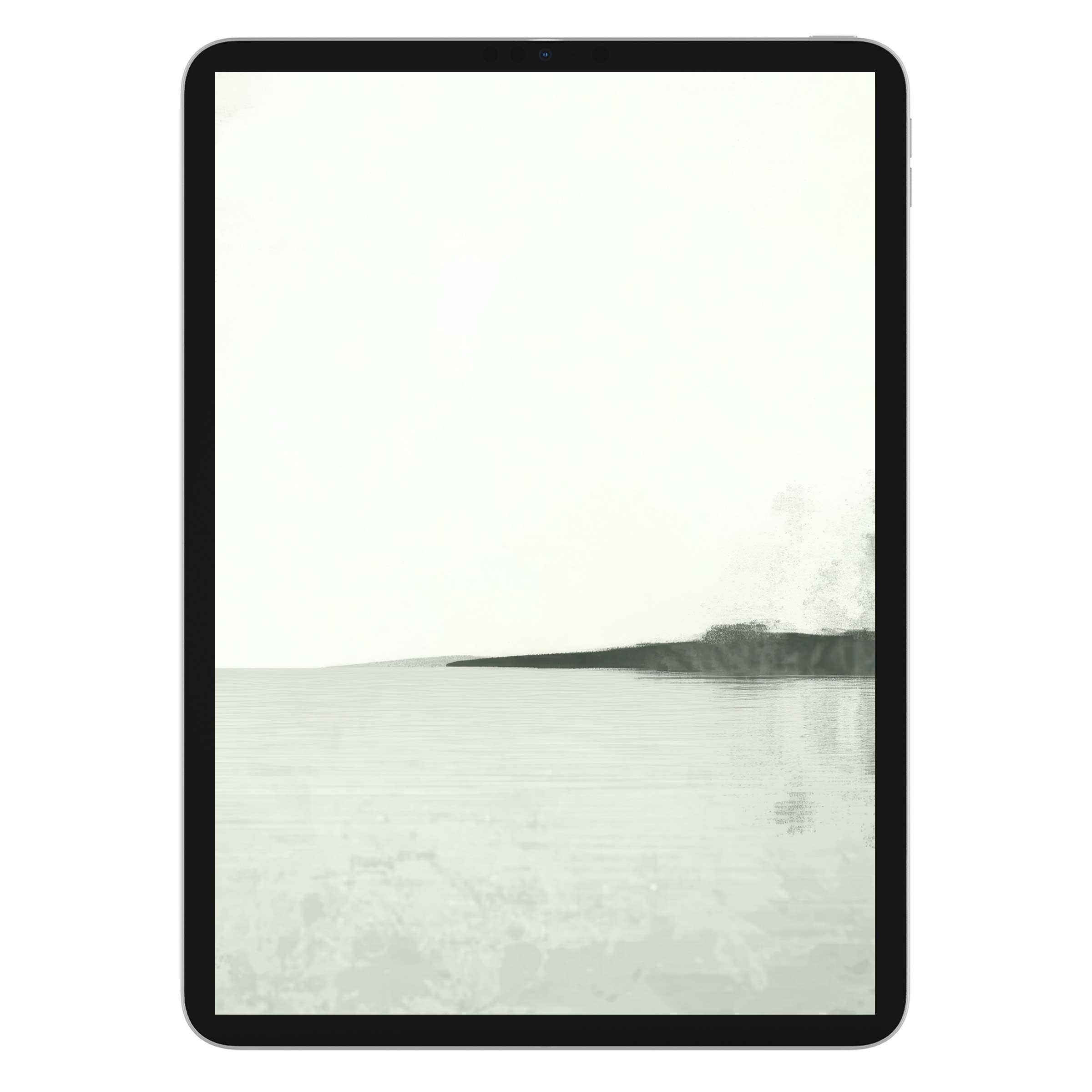 Minimalist landscape iPad wallpaper with serene gray tones for a calming tablet background digital download eco-conscious design