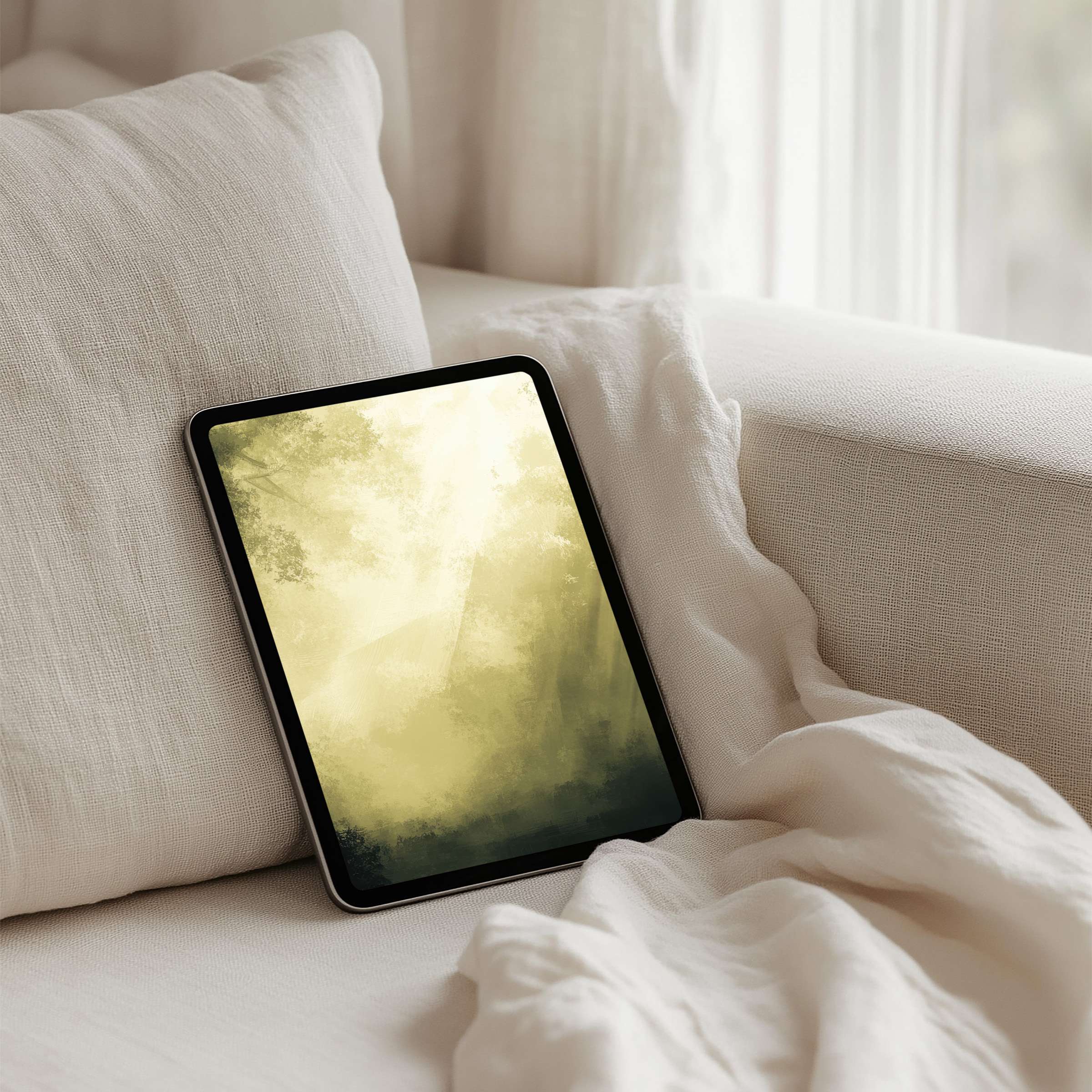 Elegant forest-themed iPad background on display evokes calm and inspiration perfect for instant download to any tablet device