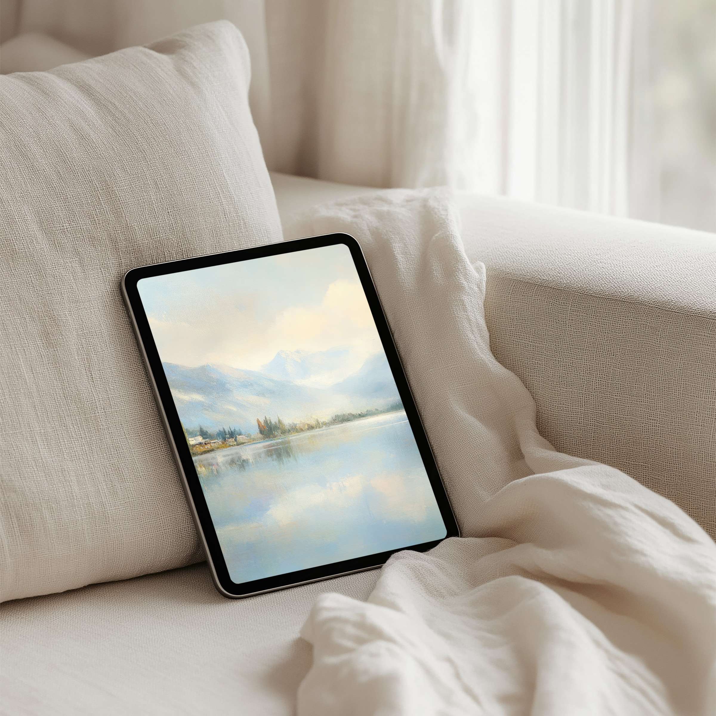 Elegant mountain landscape iPad background for instant download brings calm and inspiration to any tablet setup, adding aesthetic tranquility
