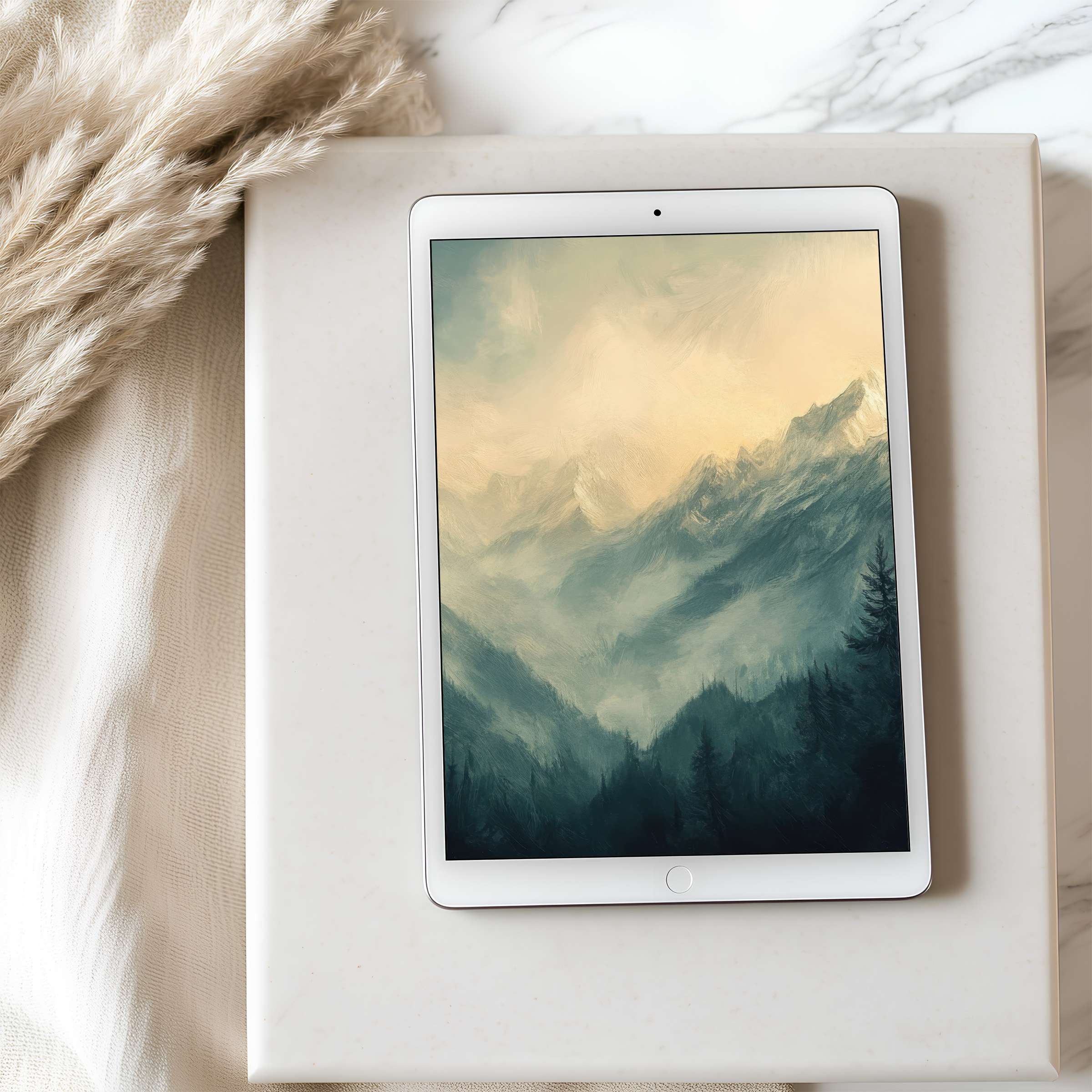 Elegant tablet wallpaper featuring serene mountains in soft hues ideal for iPad and Android tablets digital download high resolution