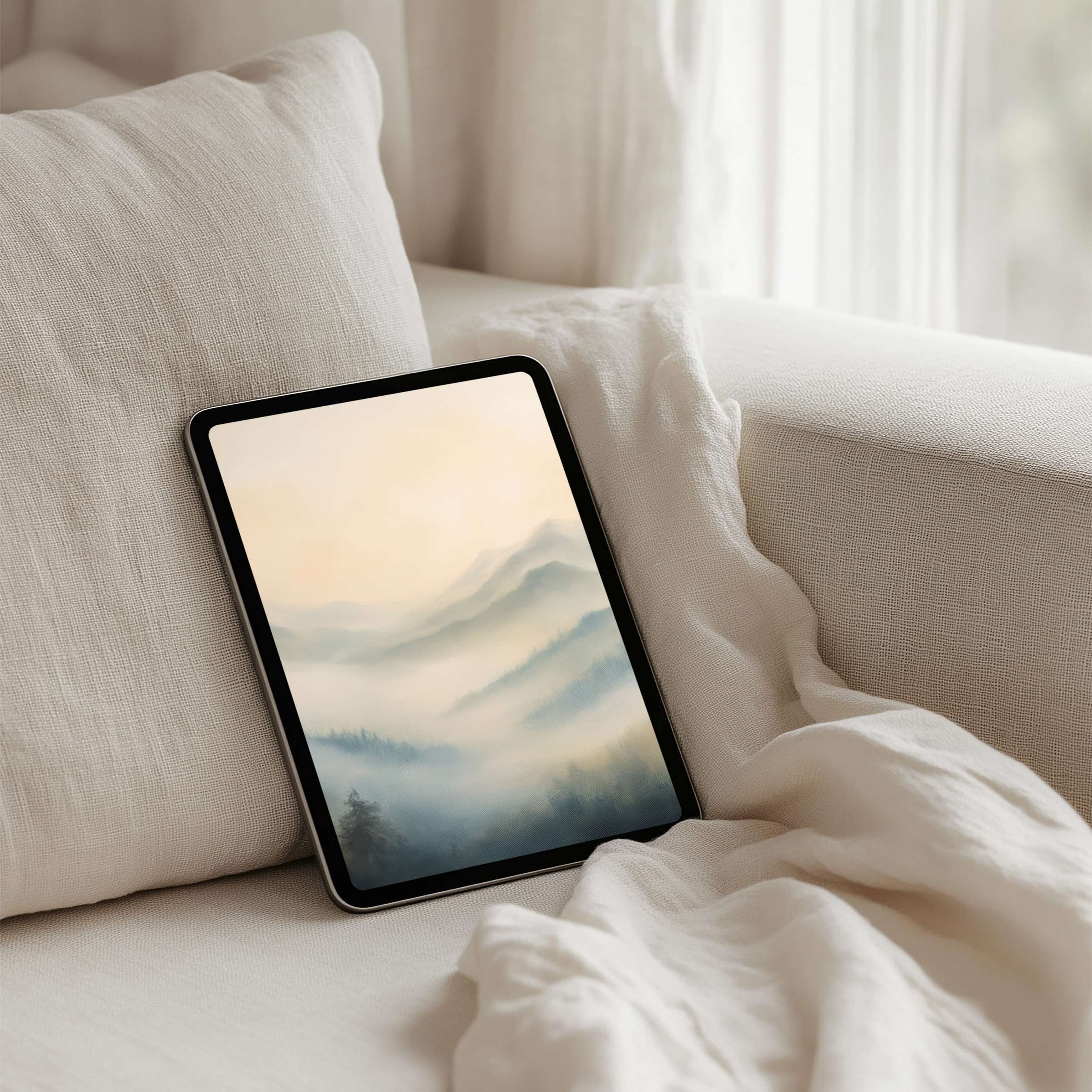 Elegant misty mountain iPad background brings calm and inspiration to your tablet space instant download for all devices