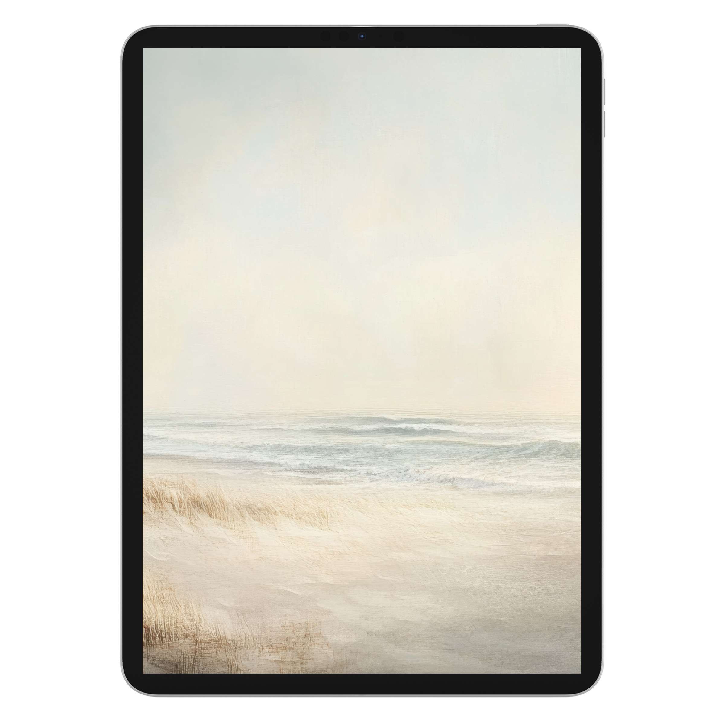 Elegant landscape iPad wallpaper with serene coastal view offers digital download for tablet backgrounds, enhancing calm productivity