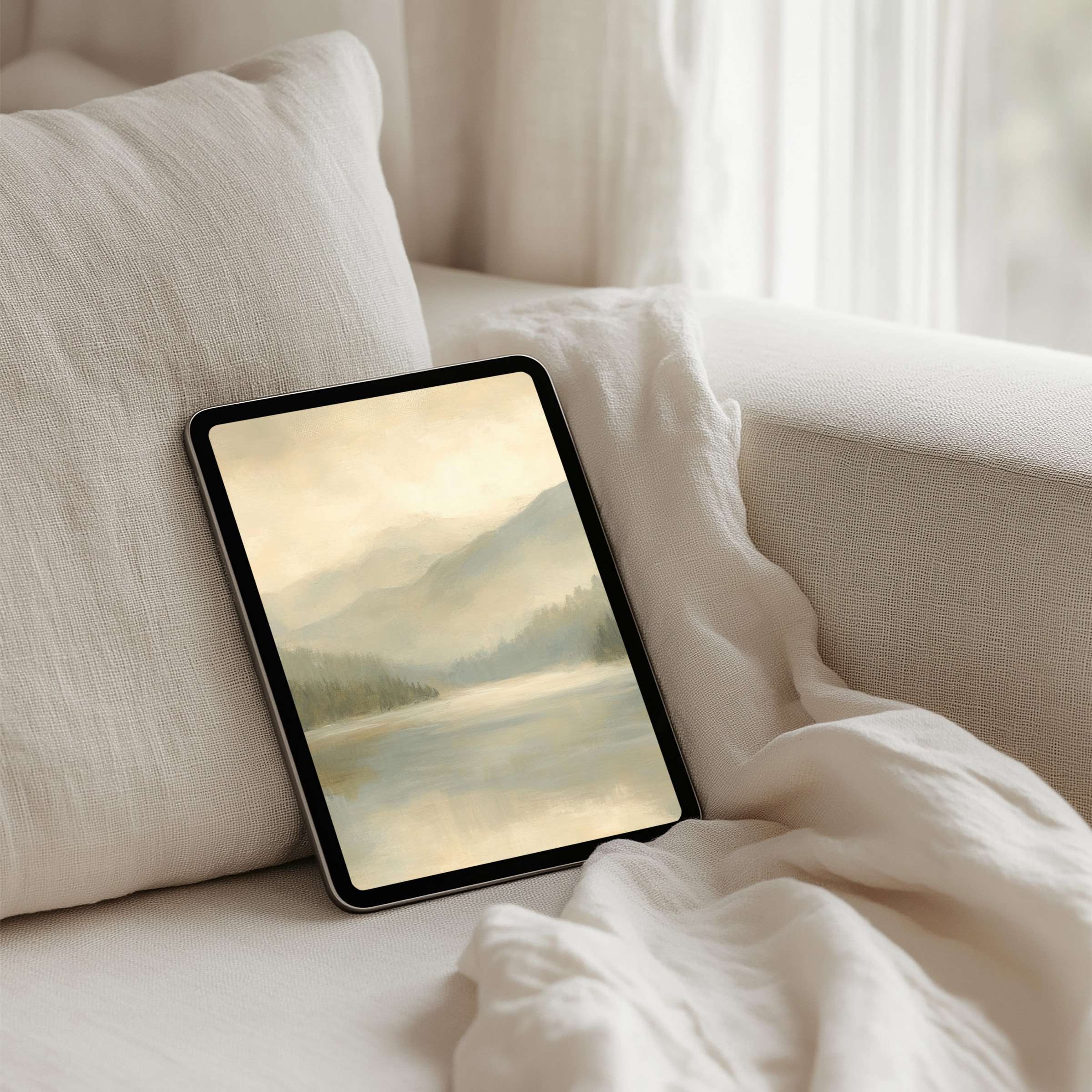 Serene mountain landscape iPad background for instant download on tablet brings calm elegance and inspiration to your screen