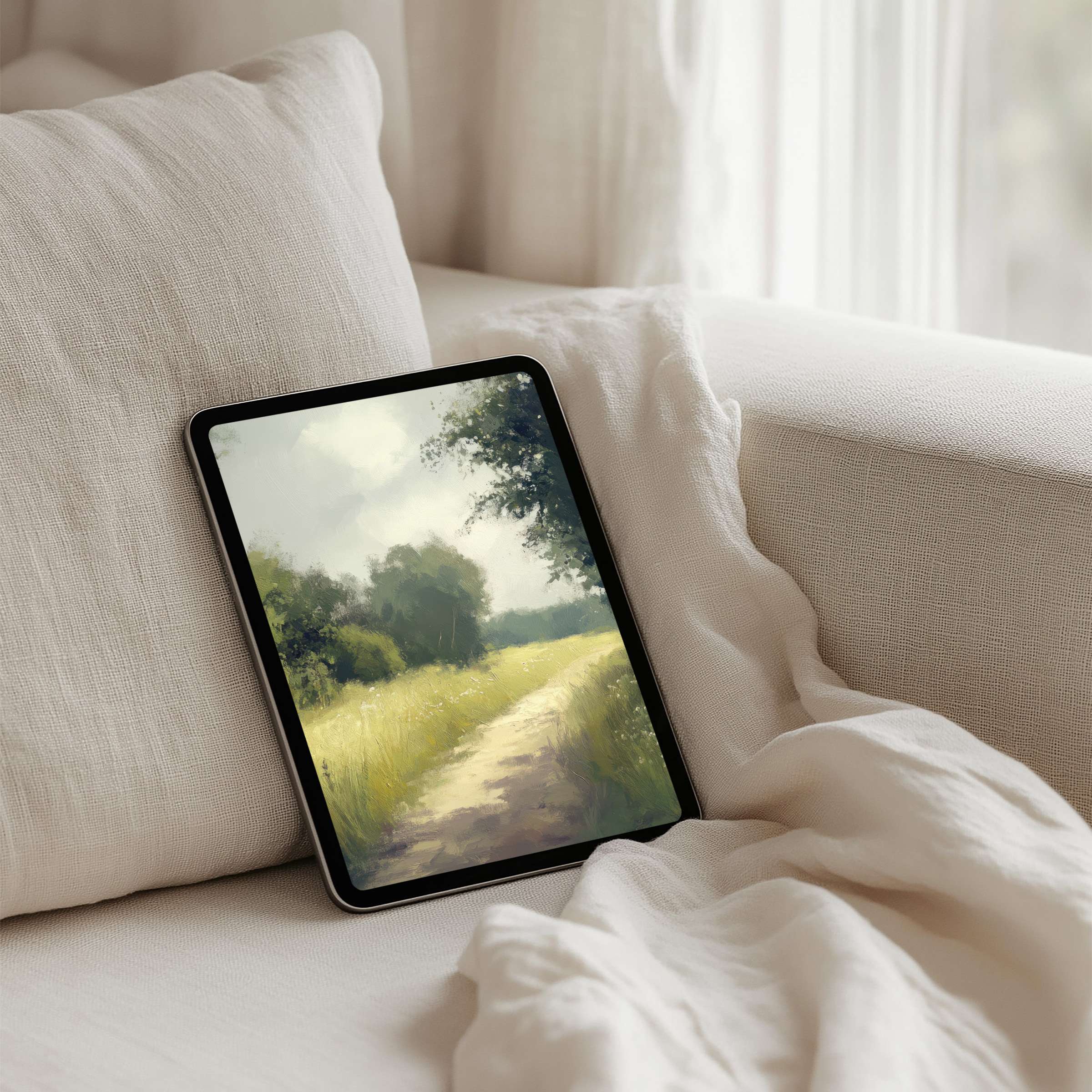 Cozy landscape painting as iPad background brings calm and elegance to any tablet perfect for instant download and relaxation